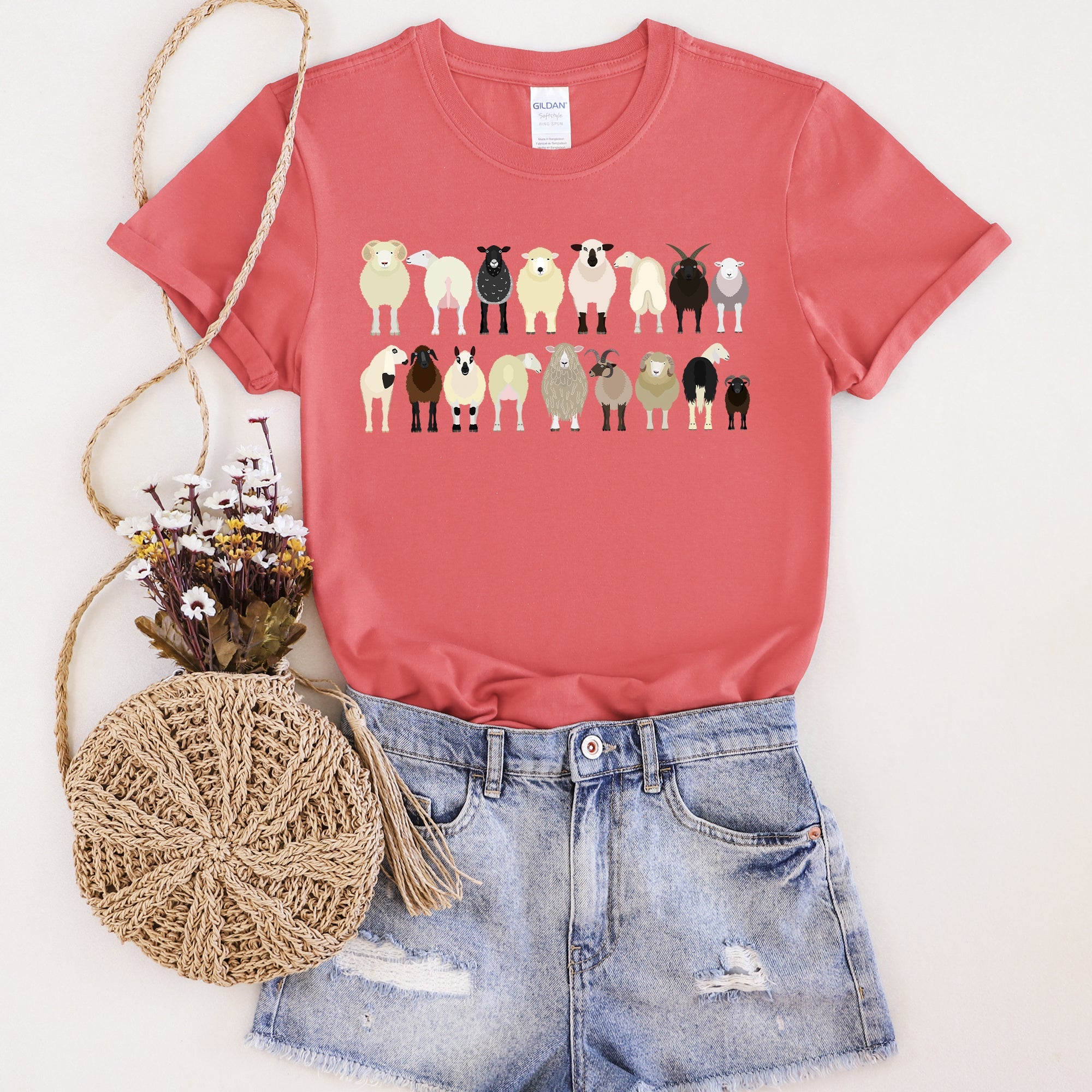 Sheep Lovers Farm Animal Illustration Breeds Artwork Series Collection Graphic Tee