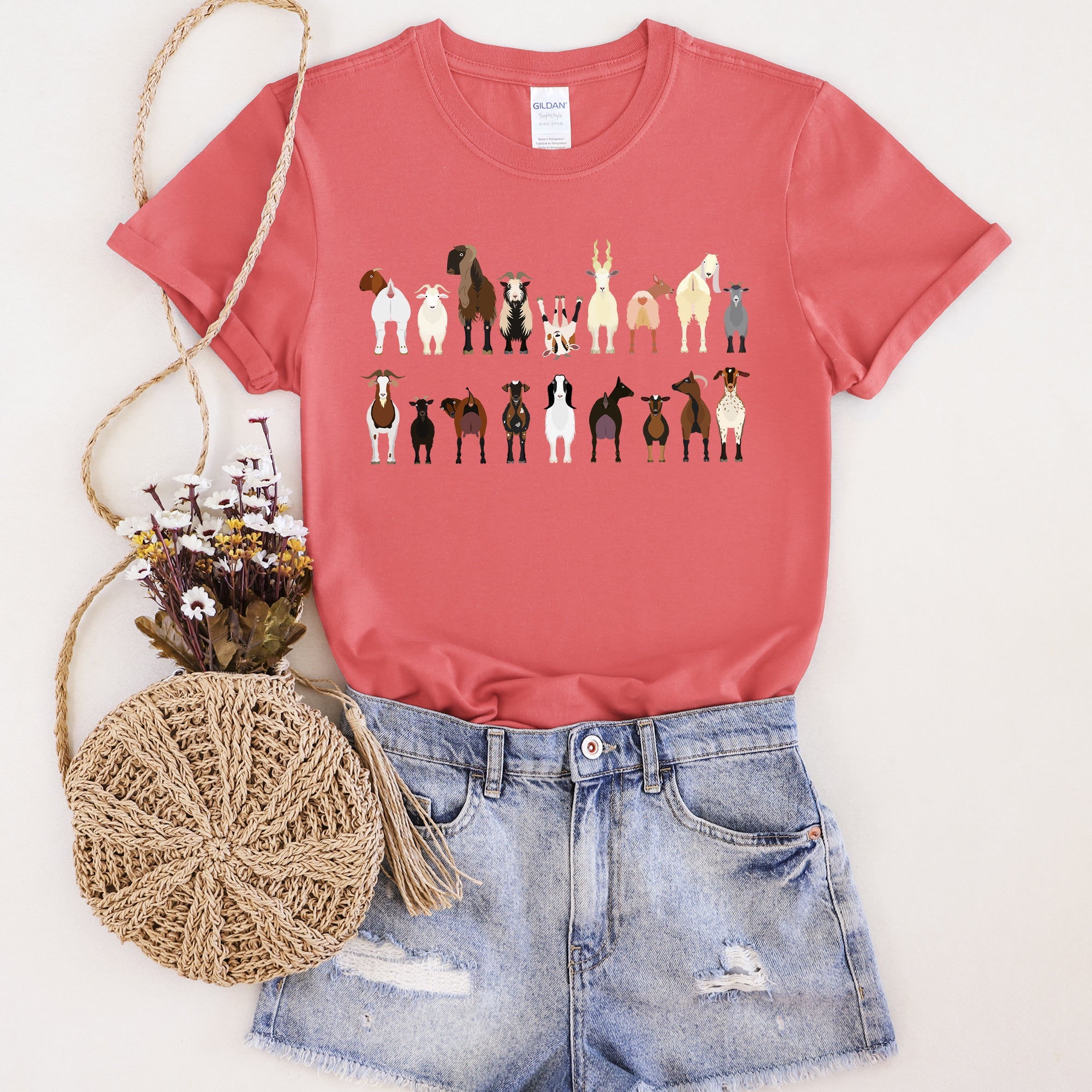 Goat Lovers Farm Animal Illustration Breeds Vintage Style Artwork With Bold Graphics Graphic Tee