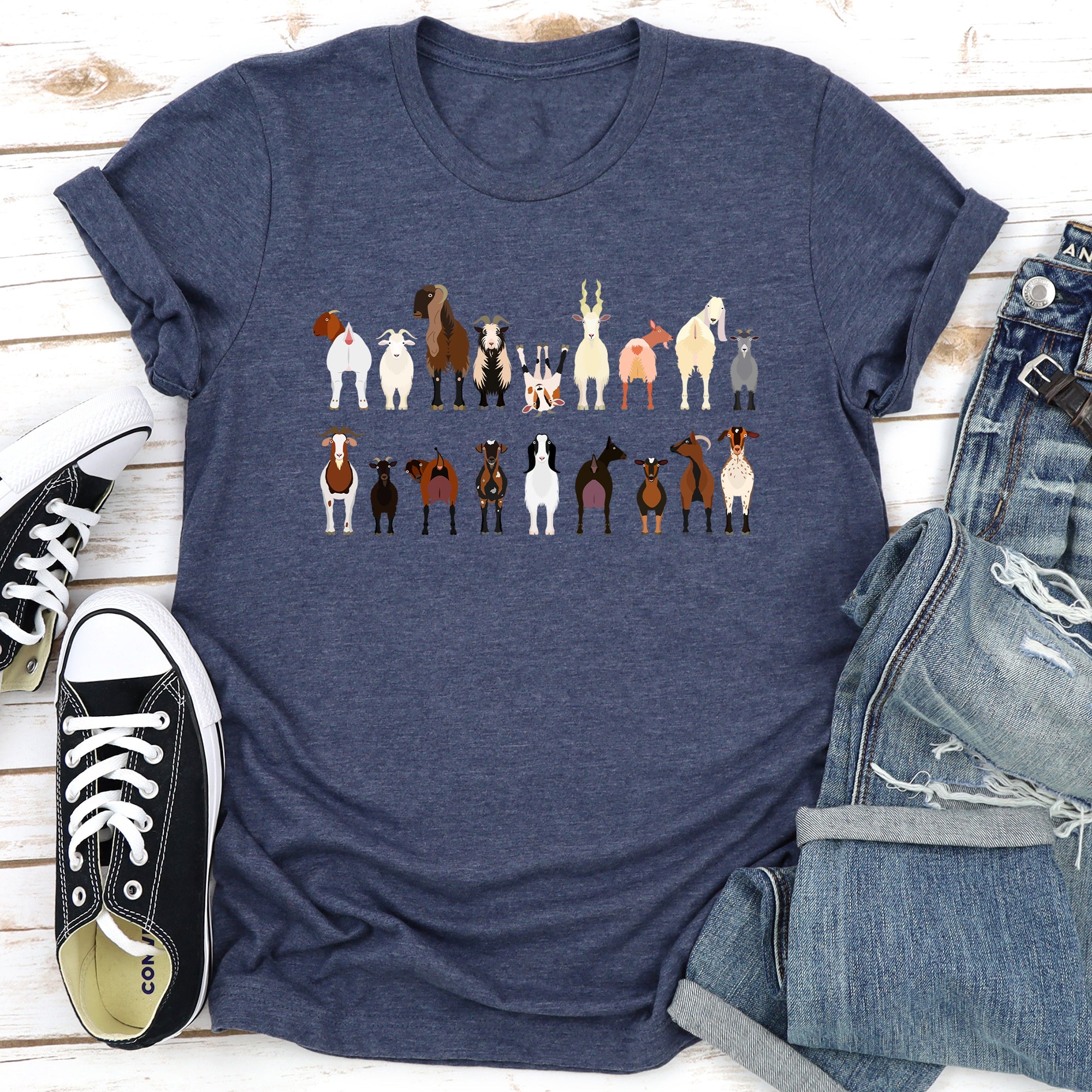 Goat Lovers Farm Animal Illustration Breeds Vintage Style Artwork With Bold Graphics Graphic Tee
