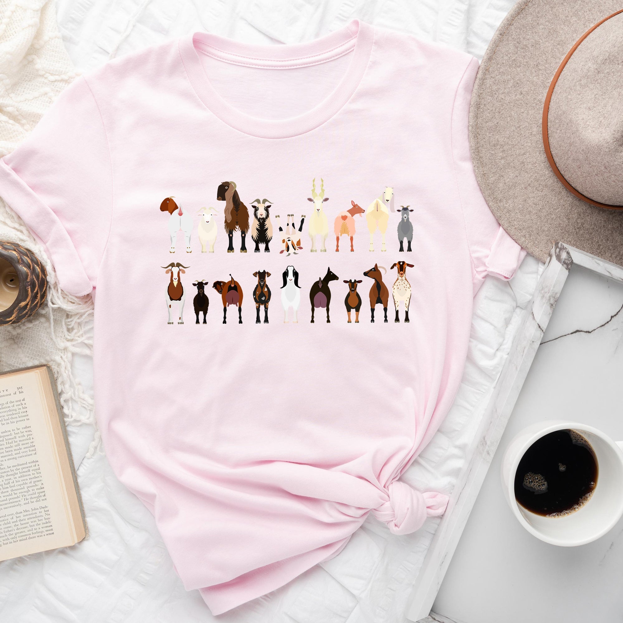 Goat Lovers Farm Animal Illustration Breeds Vintage Style Artwork With Bold Graphics Graphic Tee