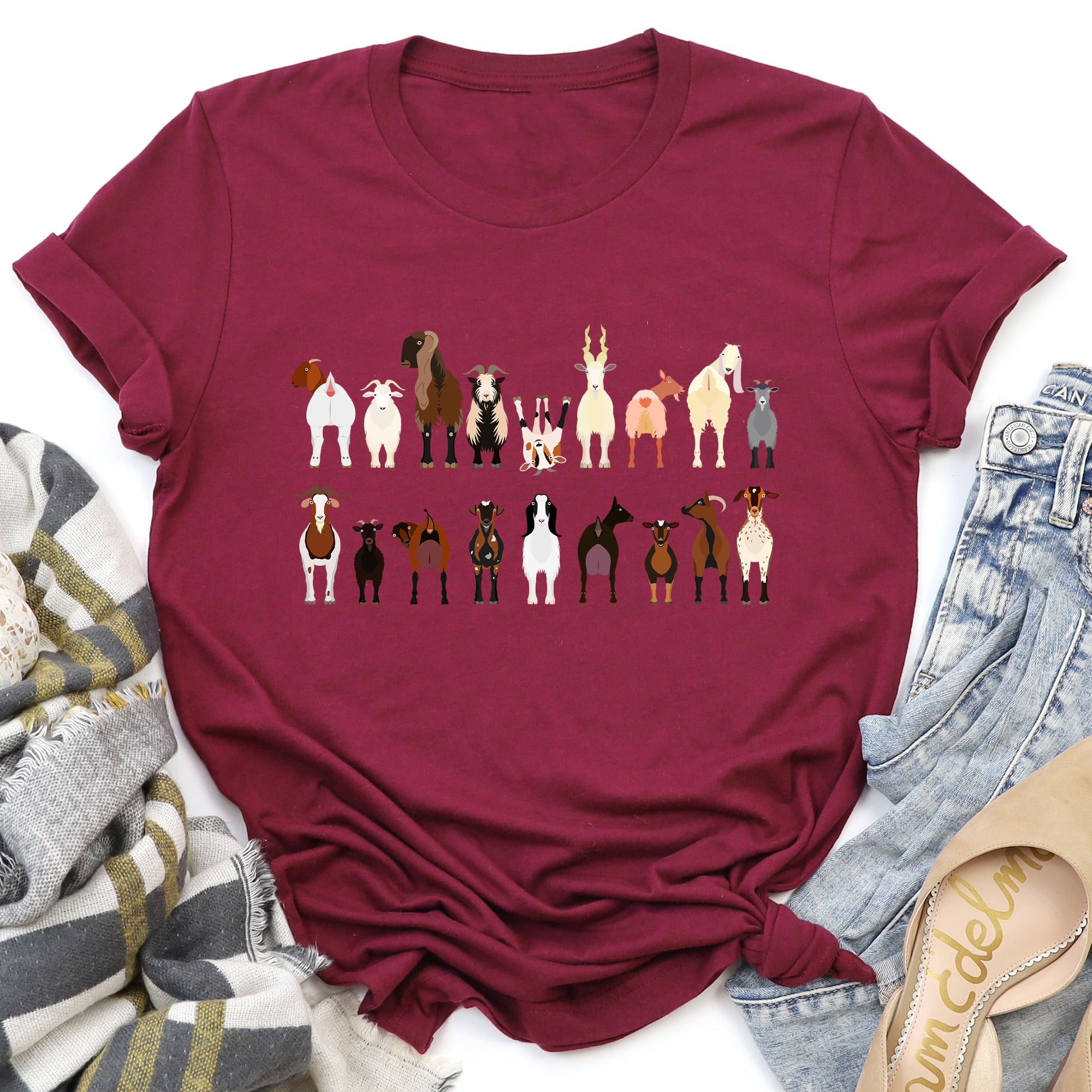 Goat Lovers Farm Animal Illustration Breeds Vintage Style Artwork With Bold Graphics Graphic Tee