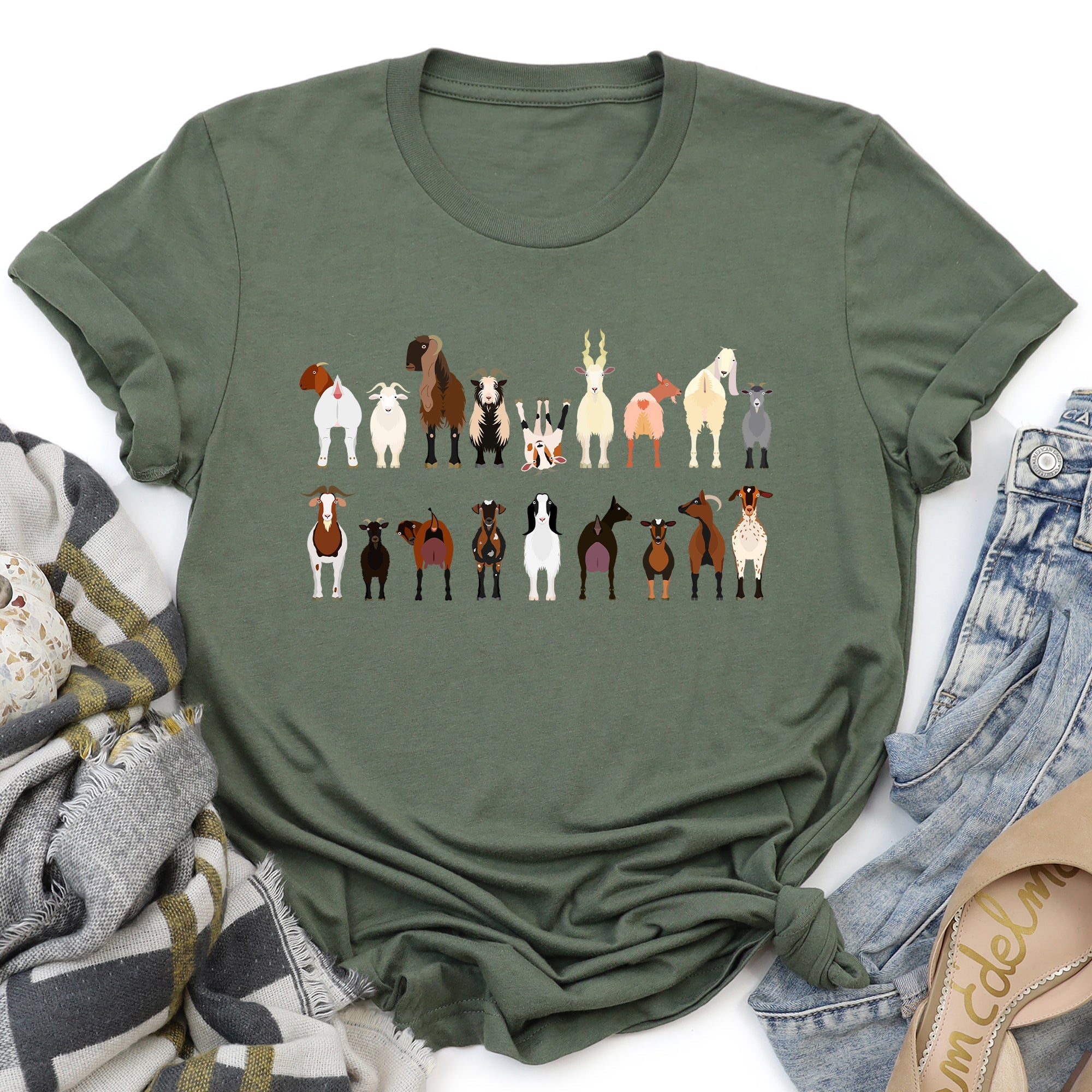 Goat Lovers Farm Animal Illustration Breeds Vintage Style Artwork With Bold Graphics Graphic Tee