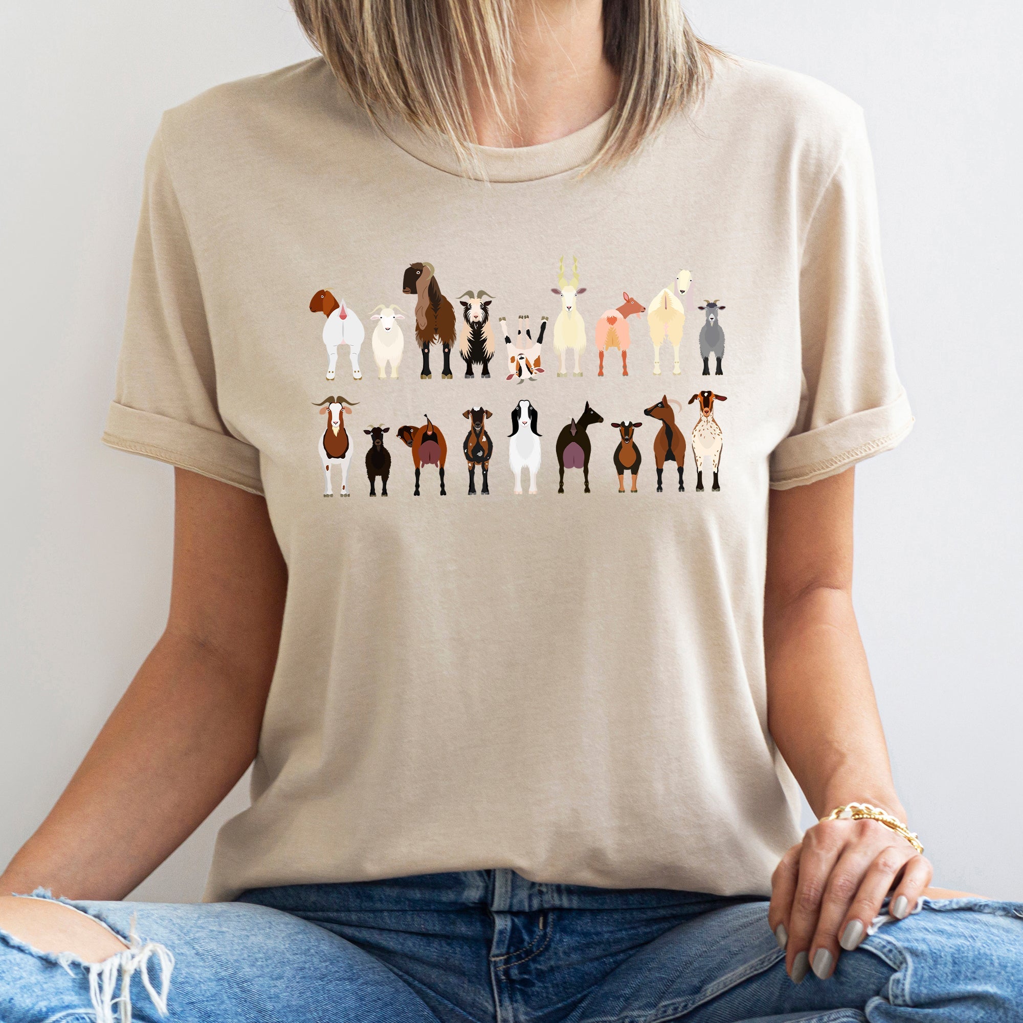 Goat Lovers Farm Animal Illustration Breeds Vintage Style Artwork With Bold Graphics Graphic Tee