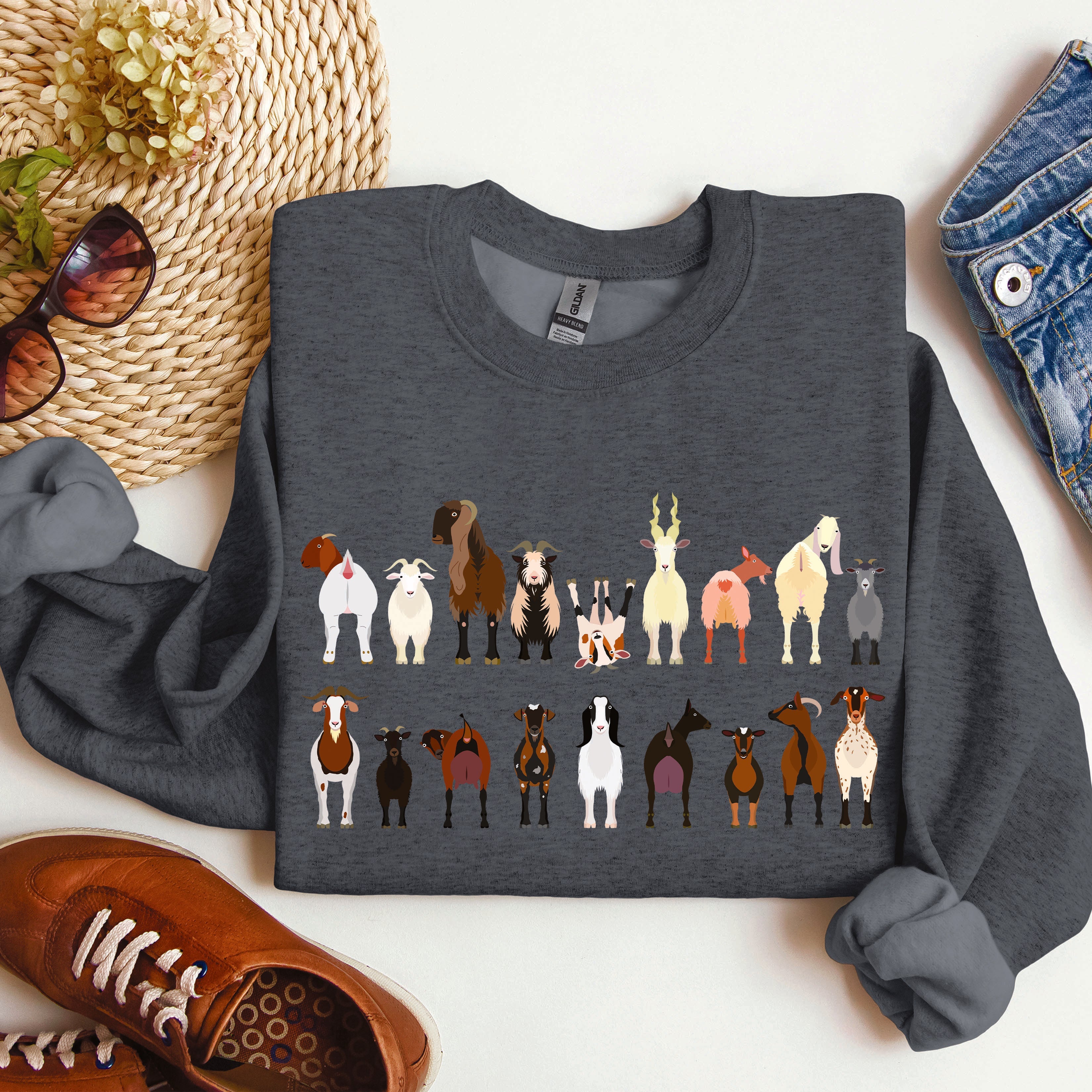 Goat Breeds Farm Animal Lover Cozy On The Farm Edition Premium Fleece Sweatshirt