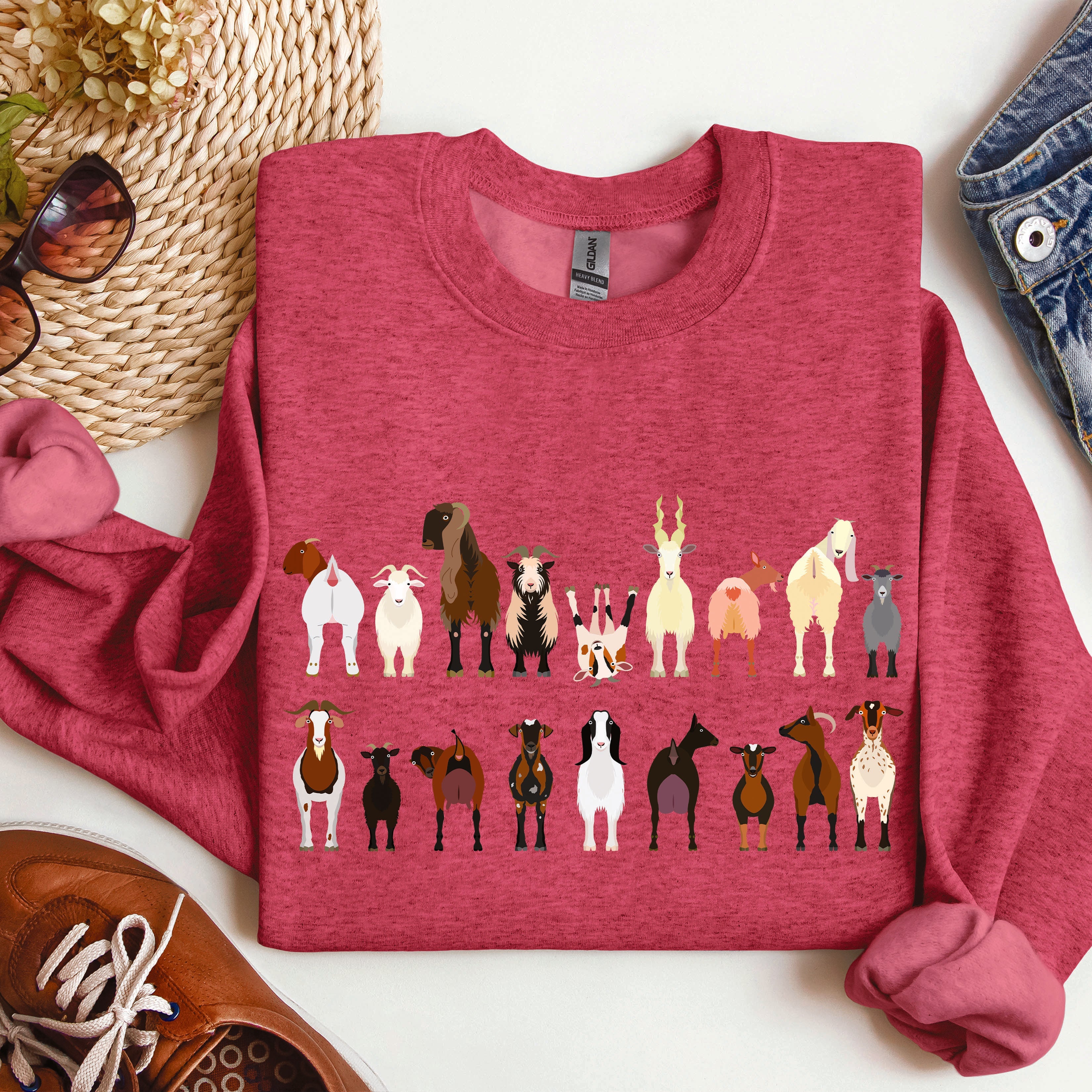 Goat Breeds Farm Animal Lover Cozy On The Farm Edition Premium Fleece Sweatshirt