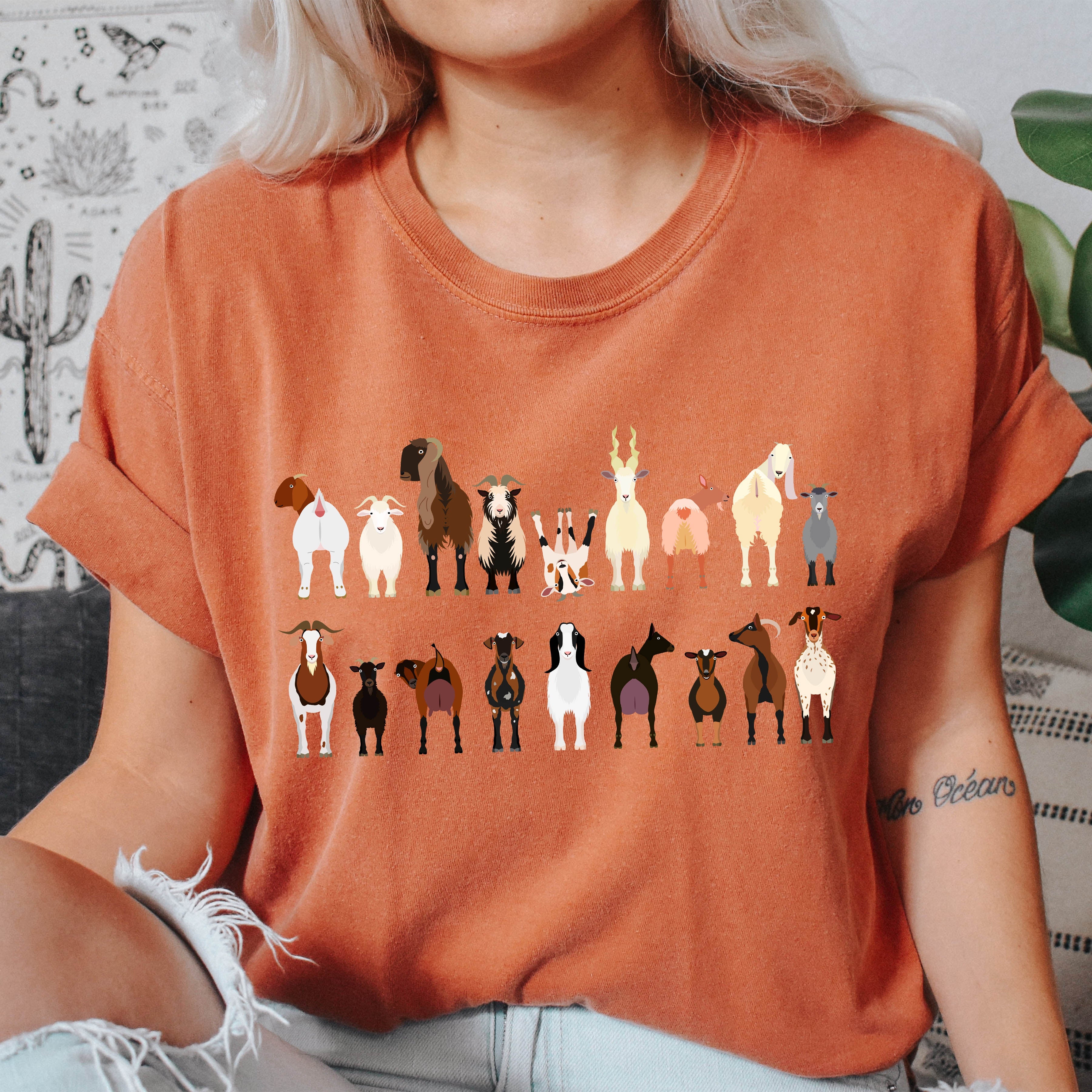 Goat Lovers Farm Animal Illustration With Breeds And Pets Displayed Comfort Colors Tee