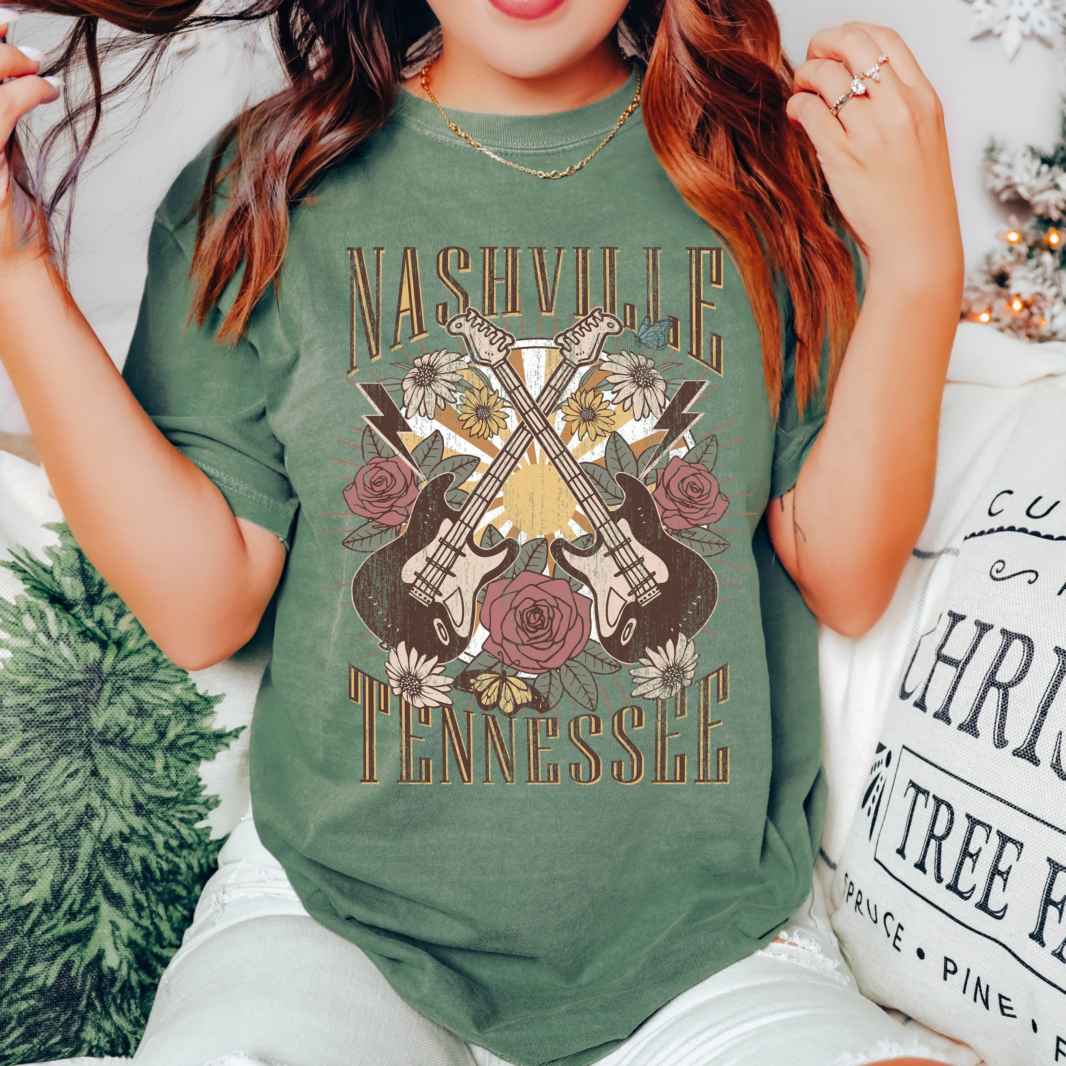 Nashville Tennessee Double Guitar Vintage Music City Icon Edition Comfort Colors Tee