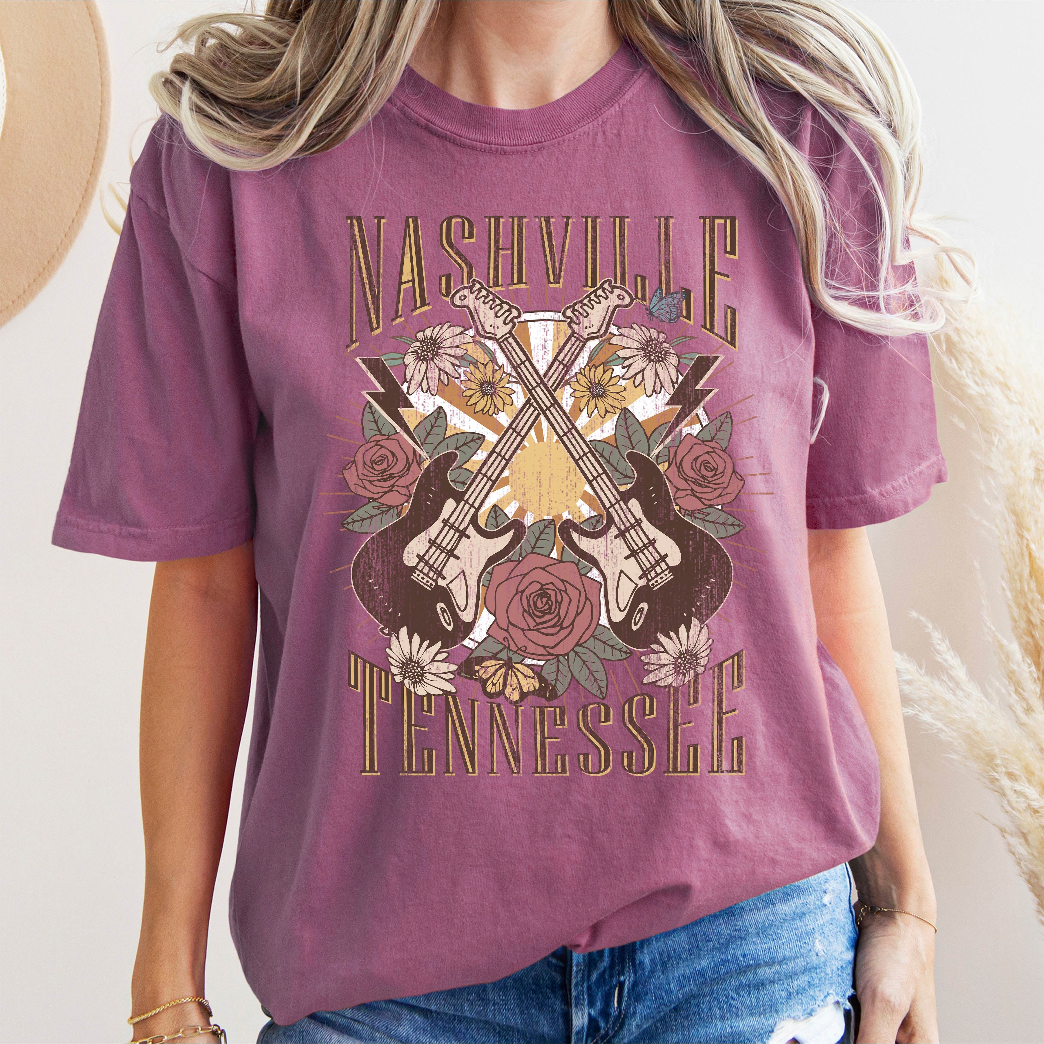 Nashville Tennessee Double Guitar Vintage Music City Icon Edition Comfort Colors Tee