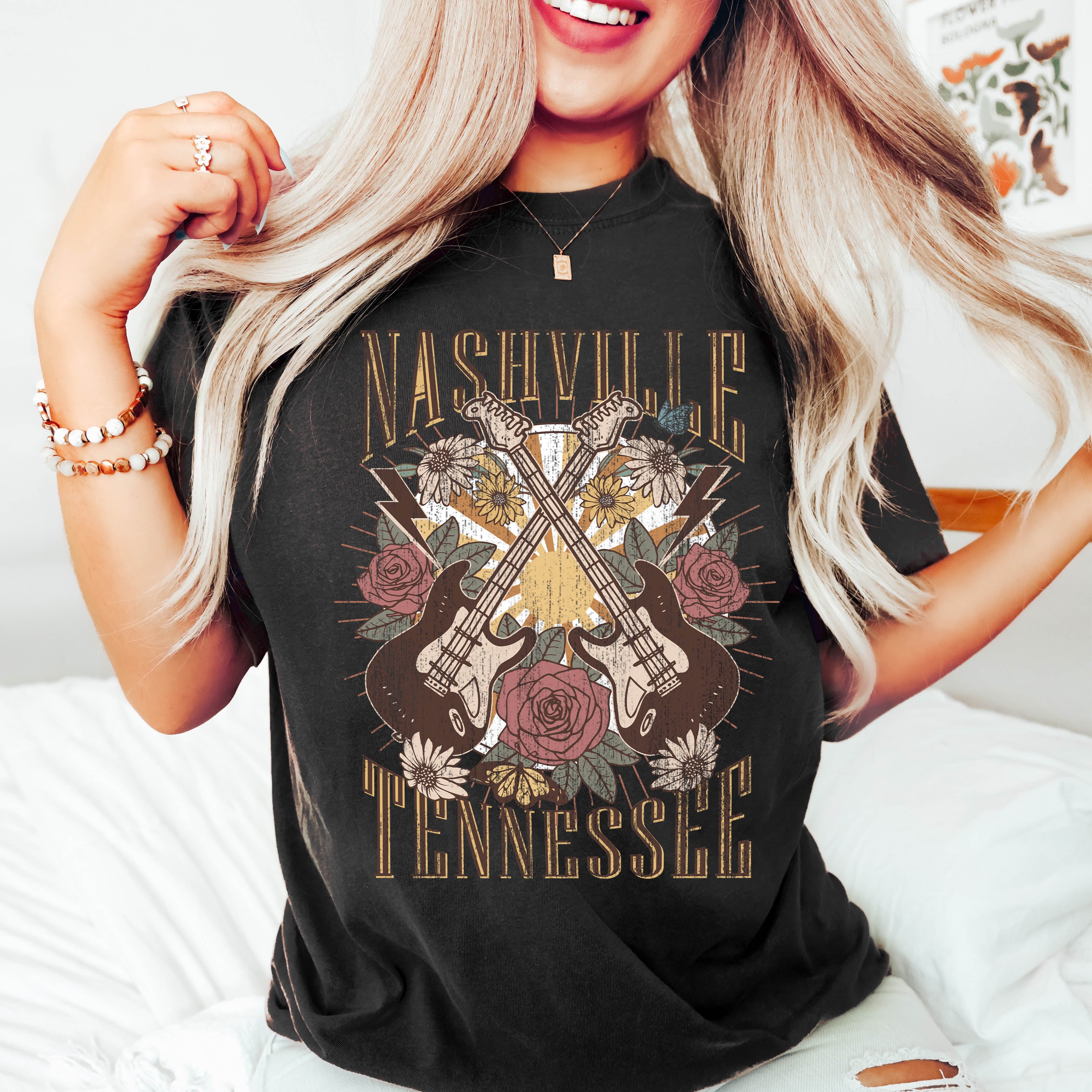 Nashville Tennessee Double Guitar Vintage Music City Icon Edition Comfort Colors Tee