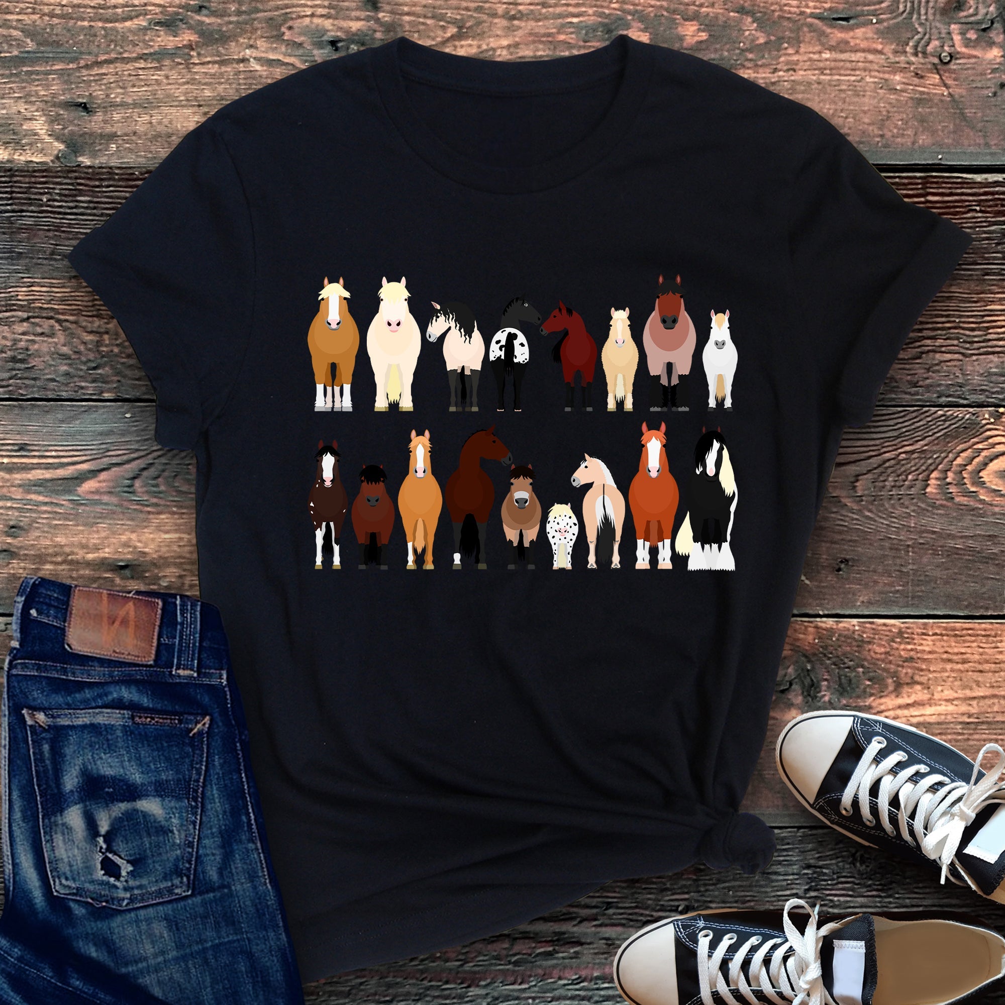Horse Lovers Farm Animal Illustration Breeds Collection Artwork For Horse Lovers Fans Graphic Tee
