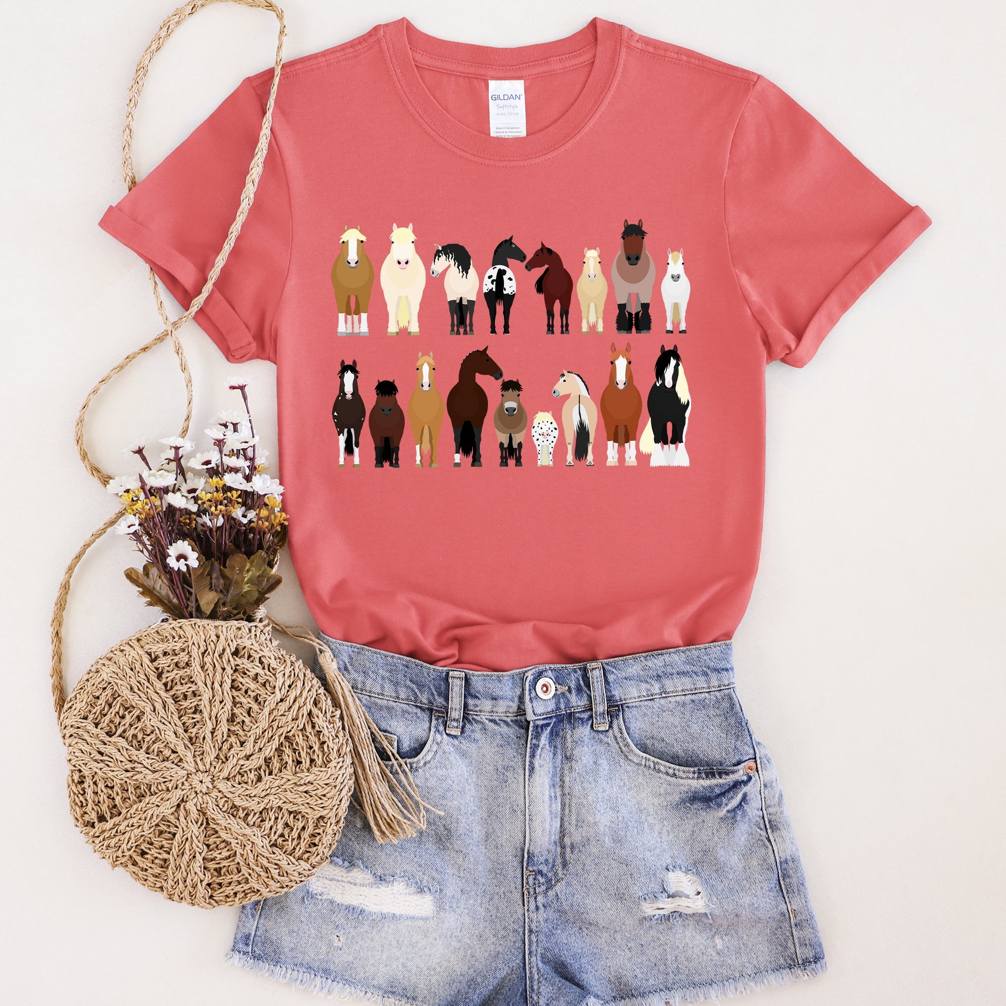 Horse Lovers Farm Animal Illustration Breeds Collection Artwork For Horse Lovers Fans Graphic Tee
