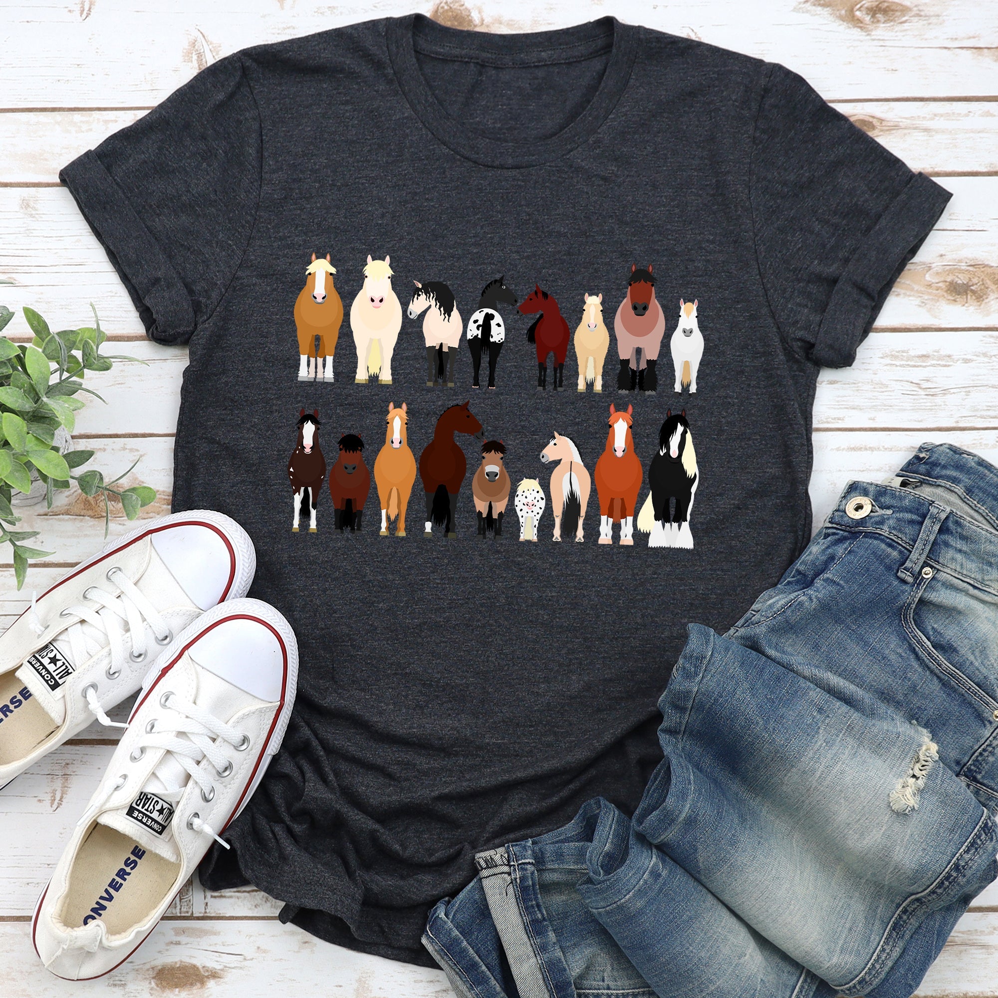 Horse Lovers Farm Animal Illustration Breeds Collection Artwork For Horse Lovers Fans Graphic Tee