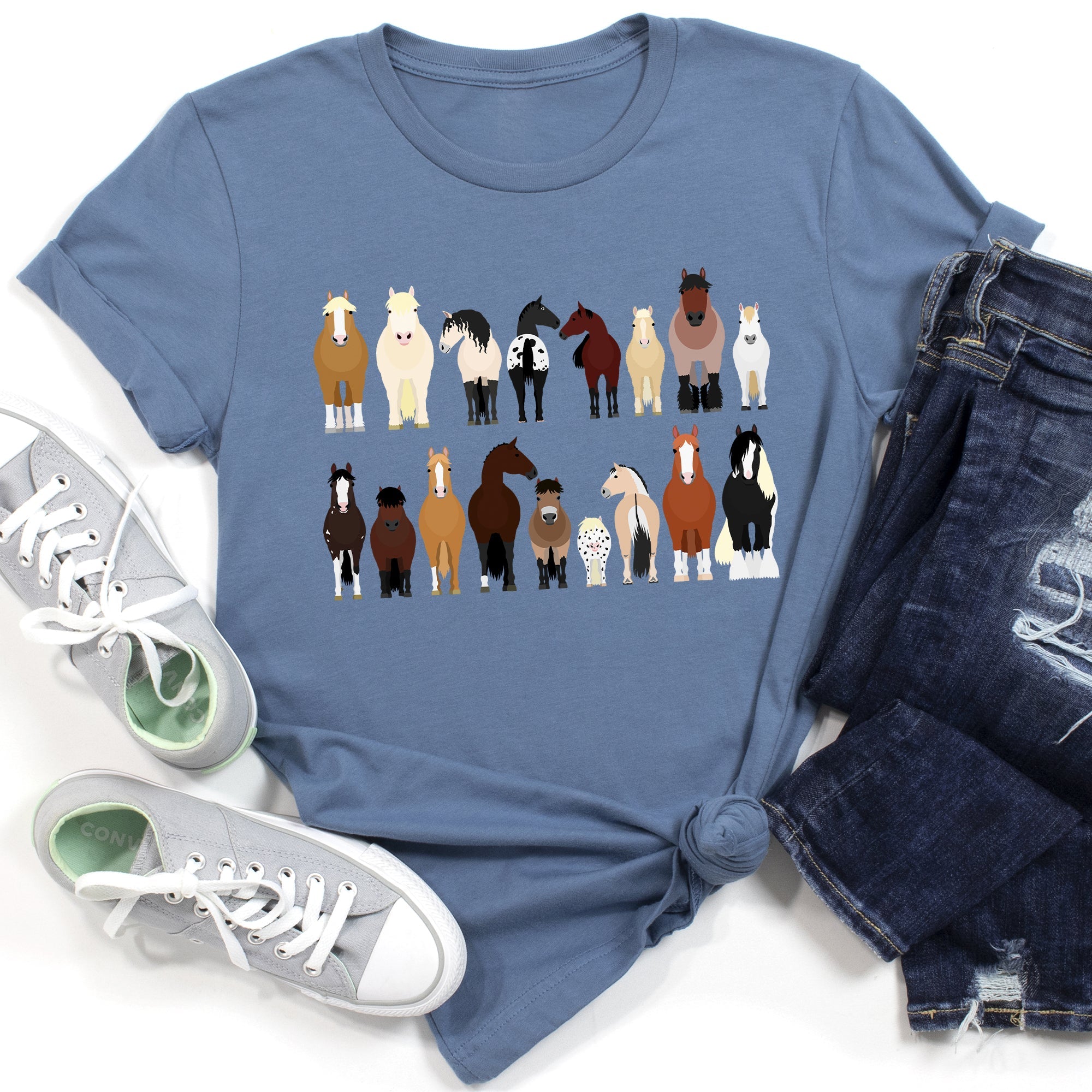 Horse Lovers Farm Animal Illustration Breeds Collection Artwork For Horse Lovers Fans Graphic Tee