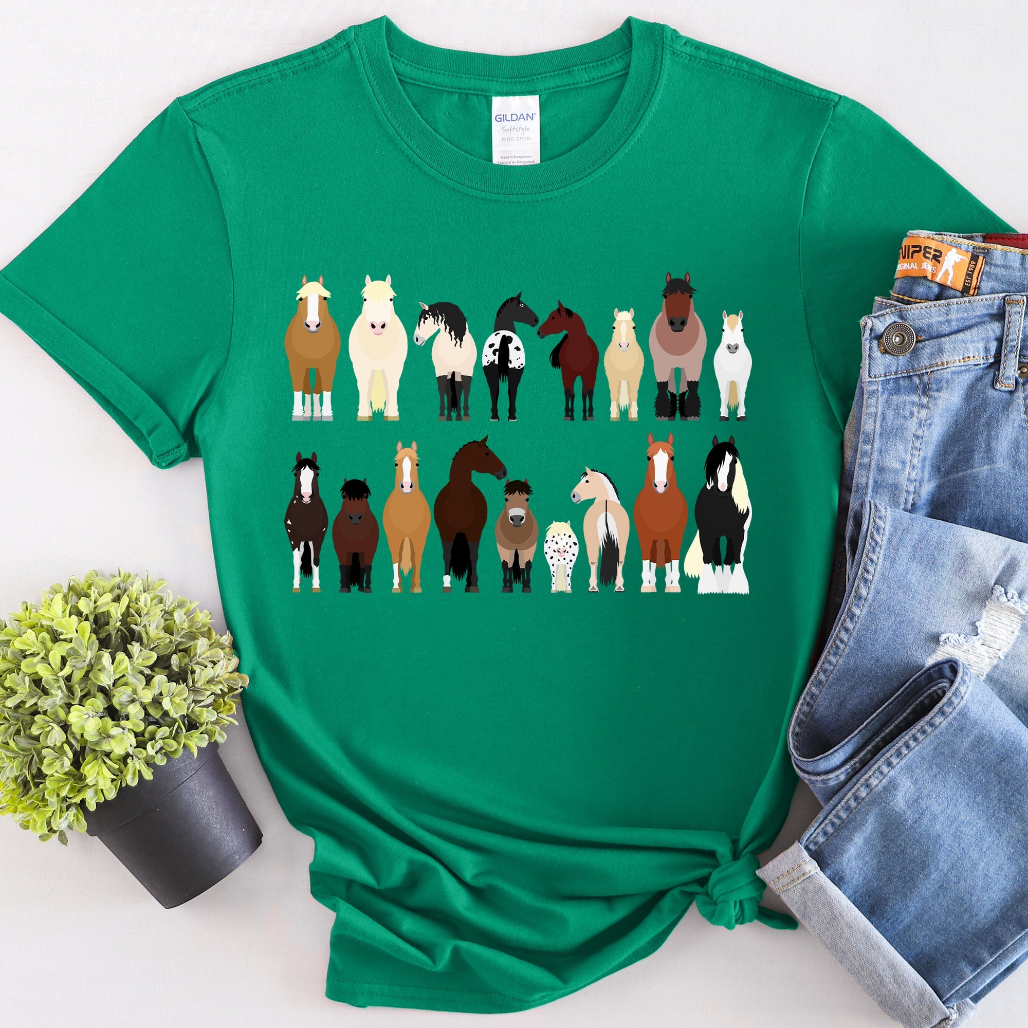 Horse Lovers Farm Animal Illustration Breeds Collection Artwork For Horse Lovers Fans Graphic Tee