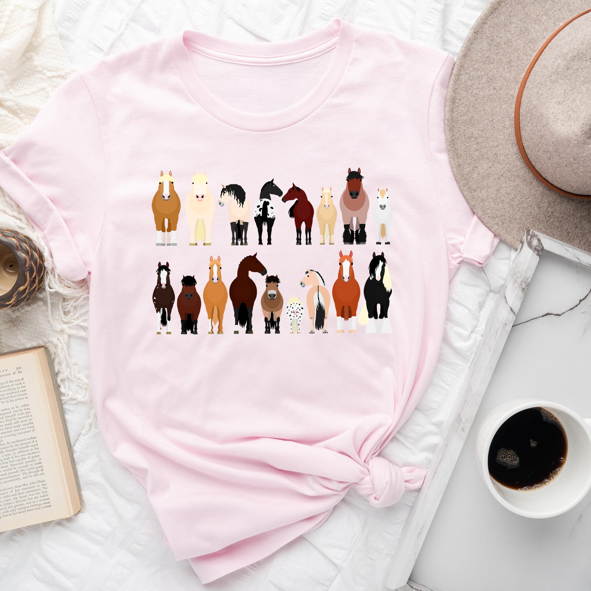 Horse Lovers Farm Animal Illustration Breeds Collection Artwork For Horse Lovers Fans Graphic Tee