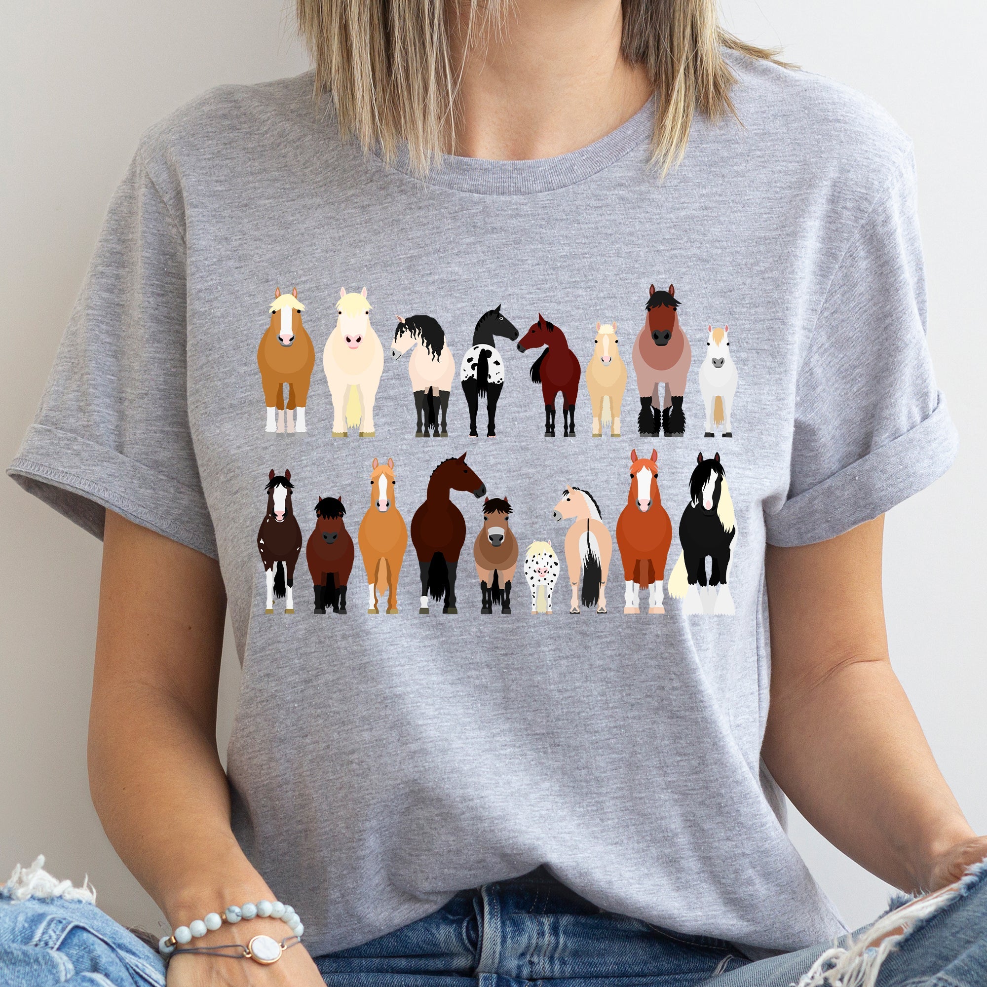 Horse Lovers Farm Animal Illustration Breeds Collection Artwork For Horse Lovers Fans Graphic Tee