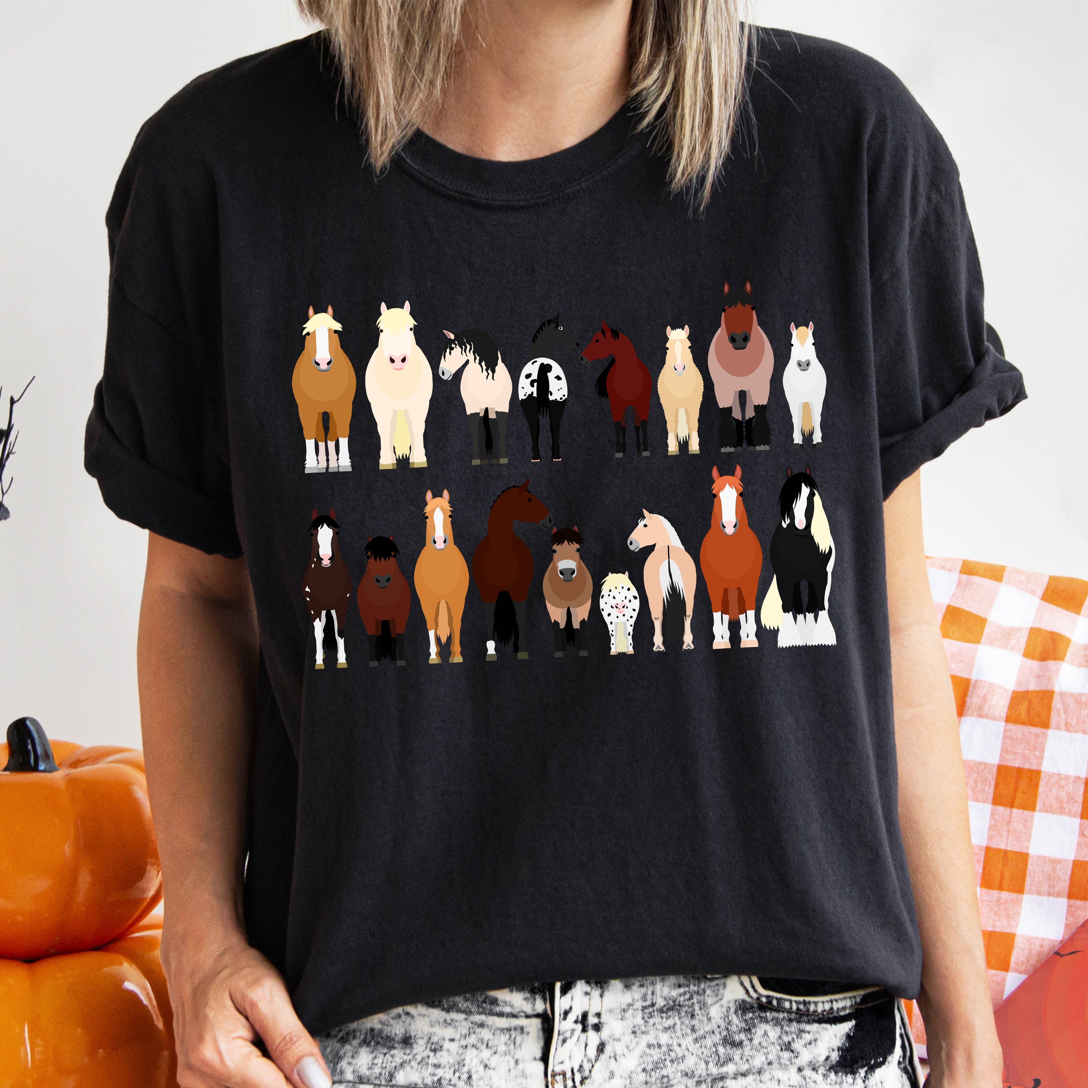 Horse Lovers Illustration Of Various Horse Breeds And Farm Animals Comfort Colors Tee