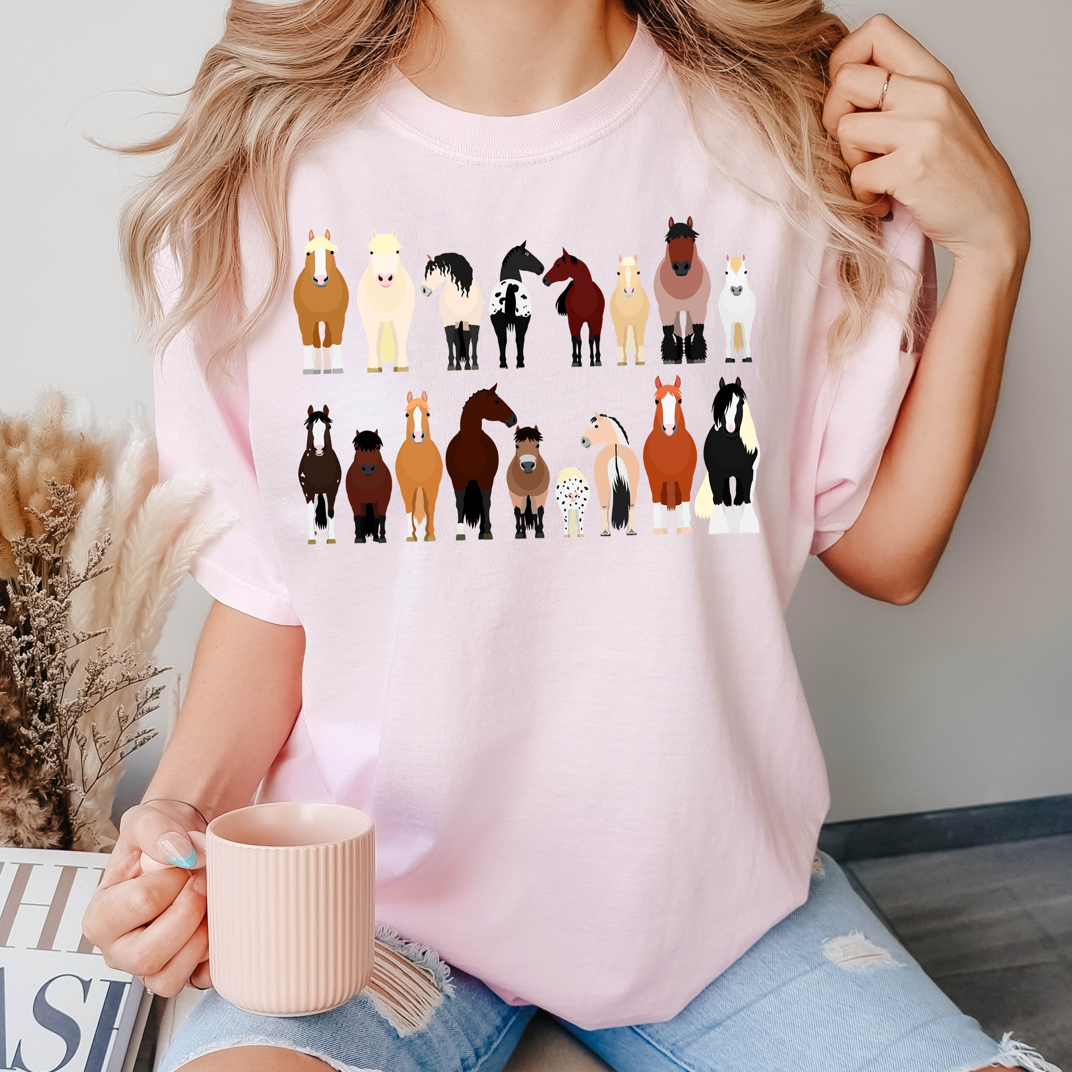 Horse Lovers Illustration Of Various Horse Breeds And Farm Animals Comfort Colors Tee