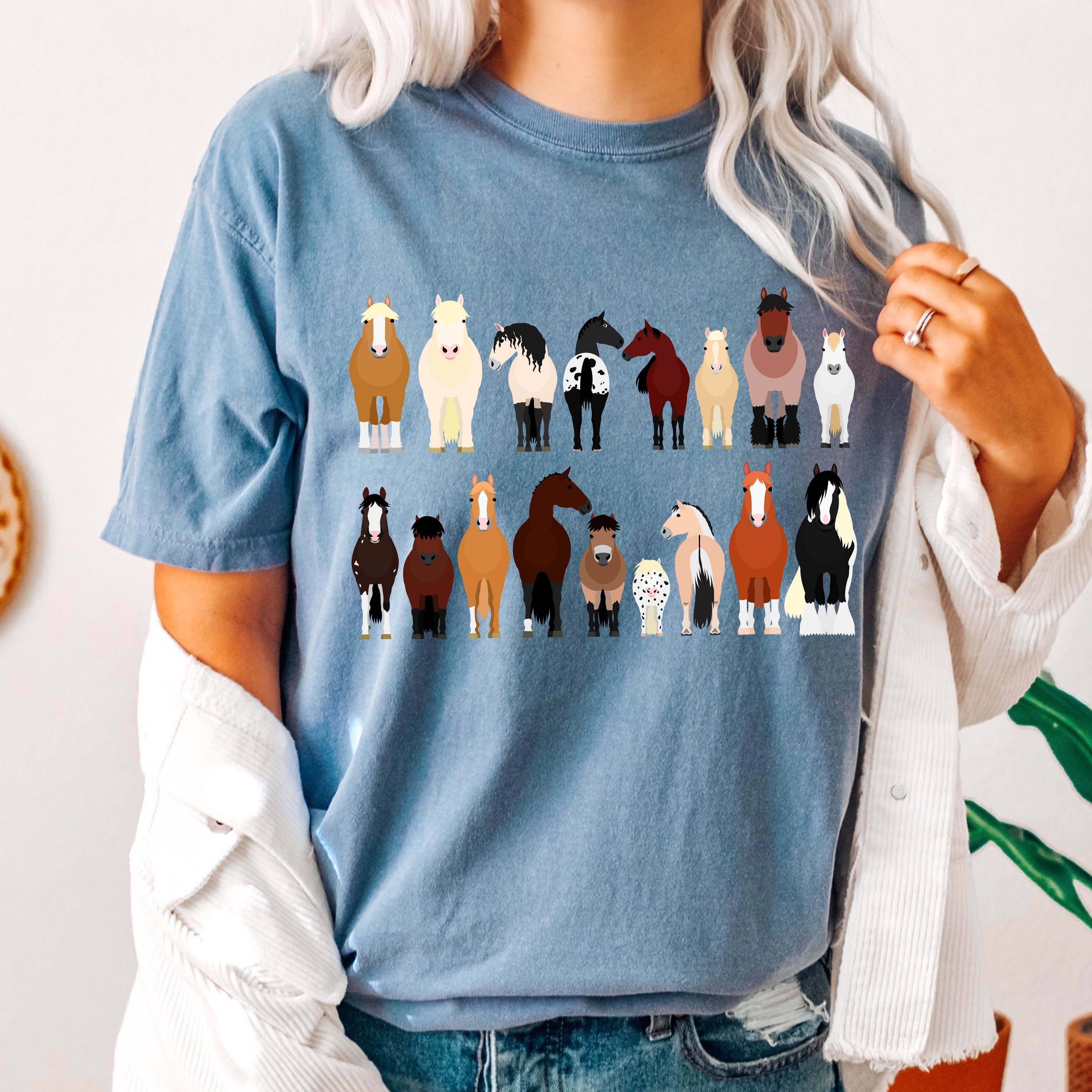 Horse Lovers Illustration Of Various Horse Breeds And Farm Animals Comfort Colors Tee