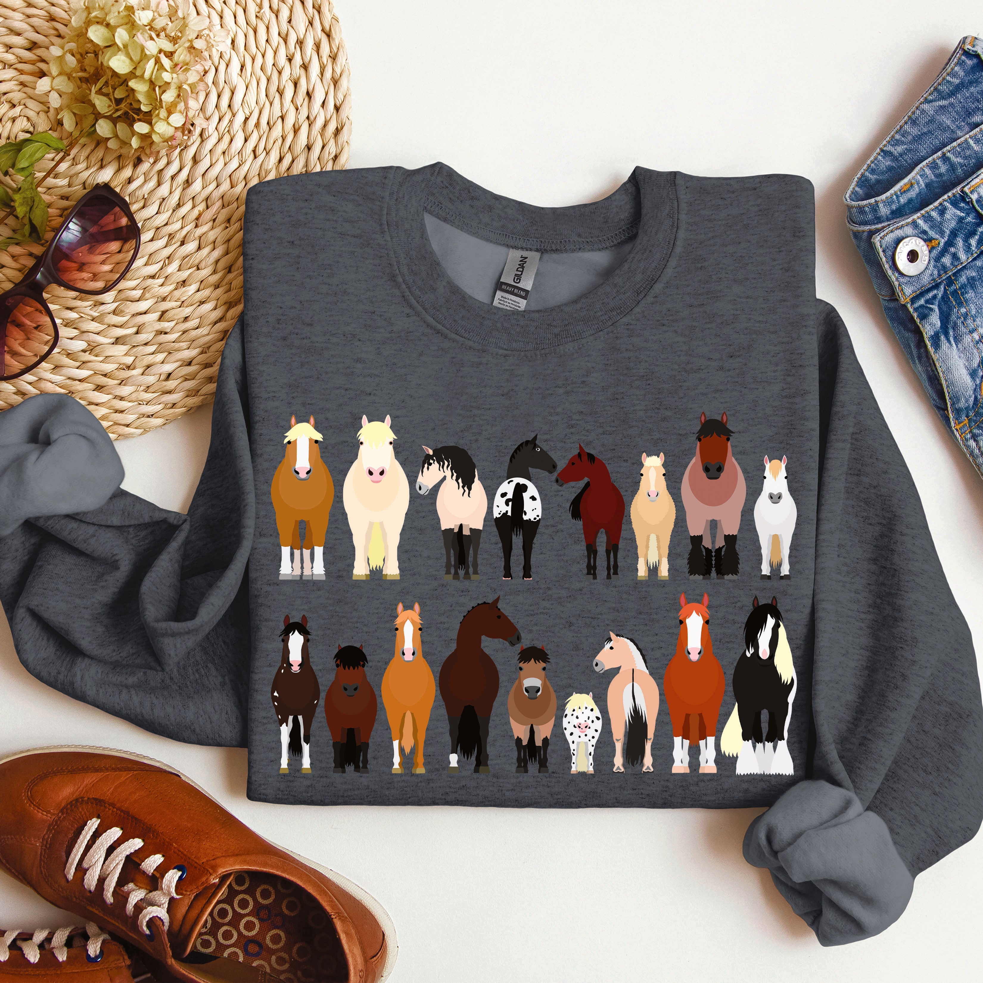 Horse Breeds Farm Animal Lover Equine Enthusiast Graphic Illustration Edition Collection Sweatshirt
