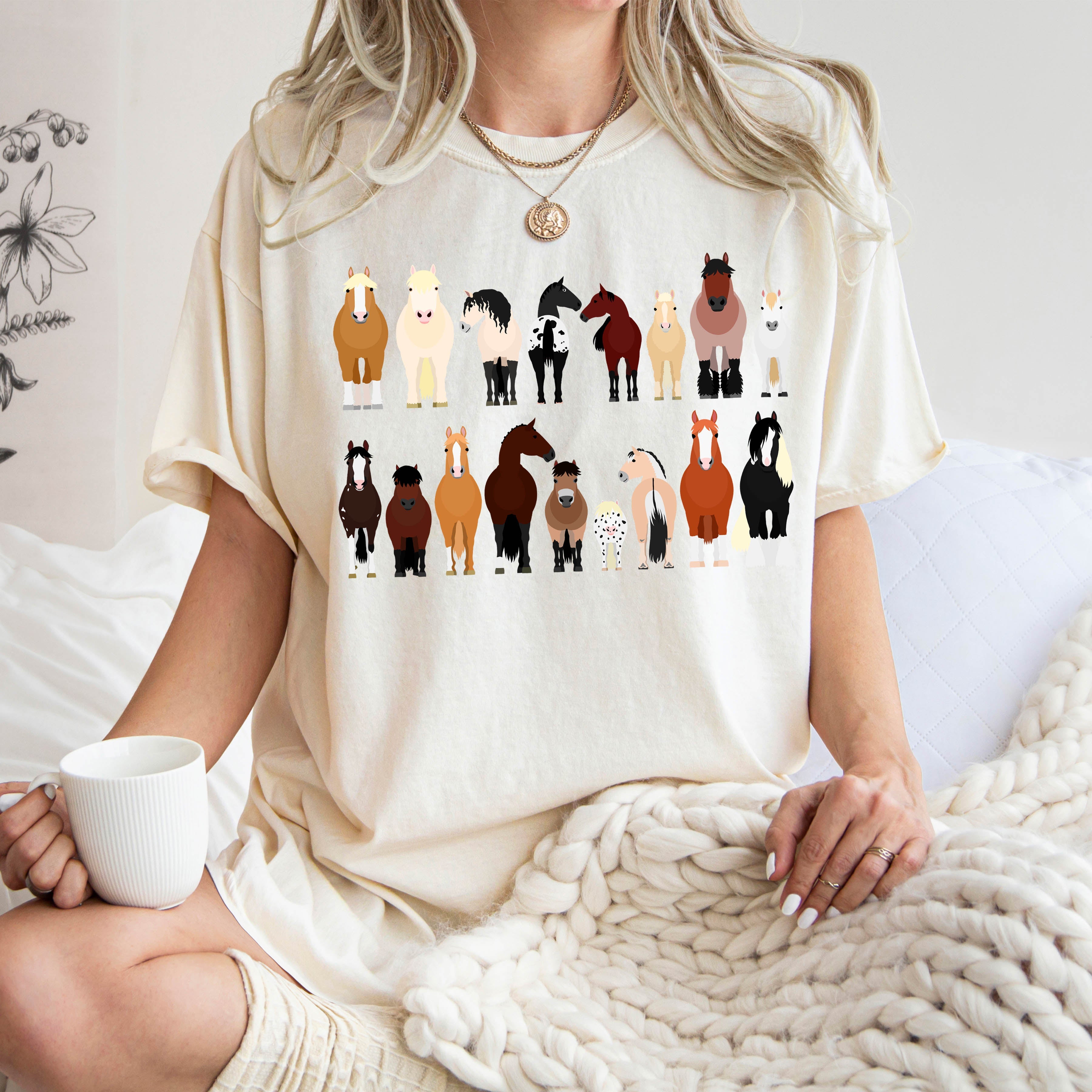 Horse Lovers Illustration Of Various Horse Breeds And Farm Animals Comfort Colors Tee