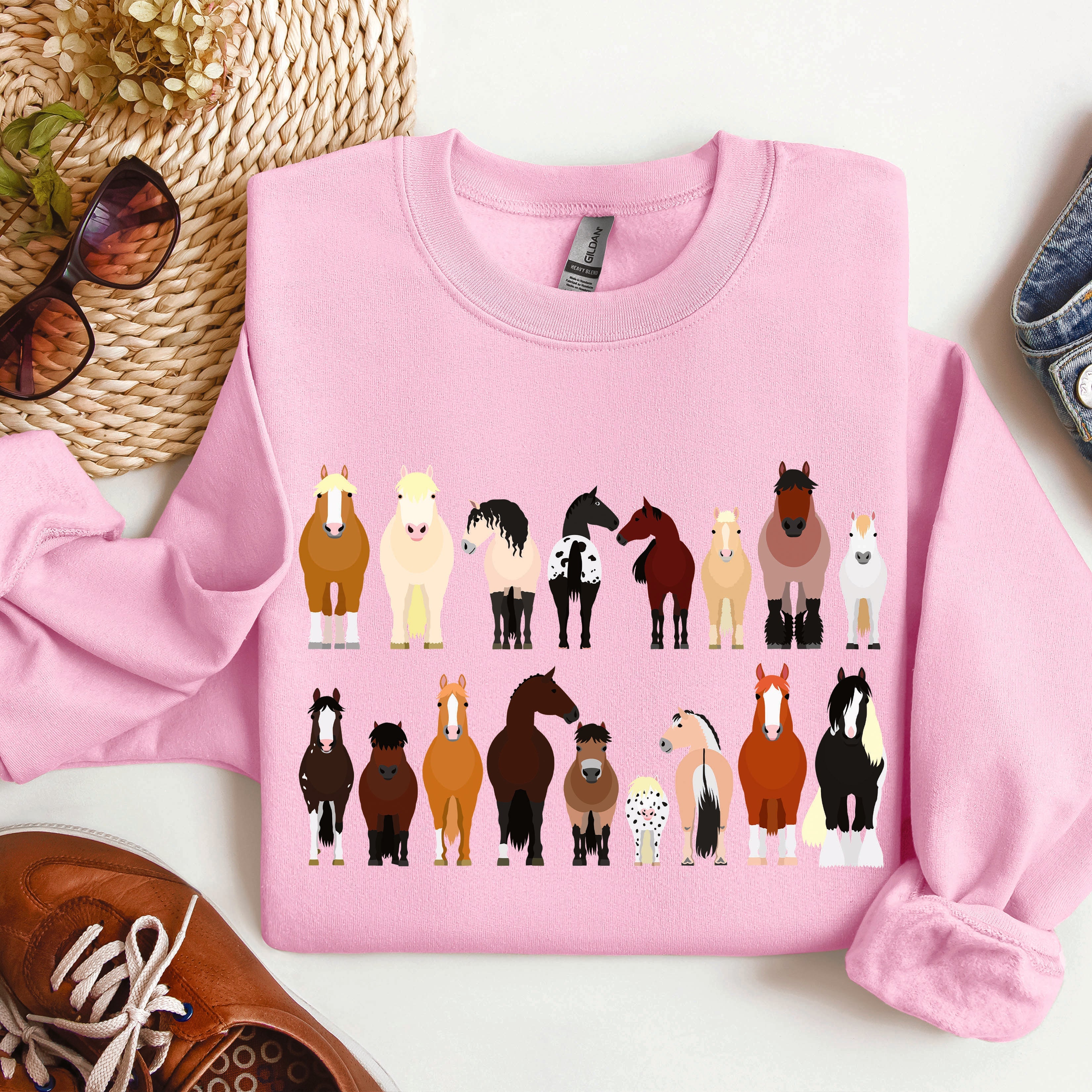 Horse Breeds Farm Animal Lover Equine Enthusiast Graphic Illustration Edition Collection Sweatshirt