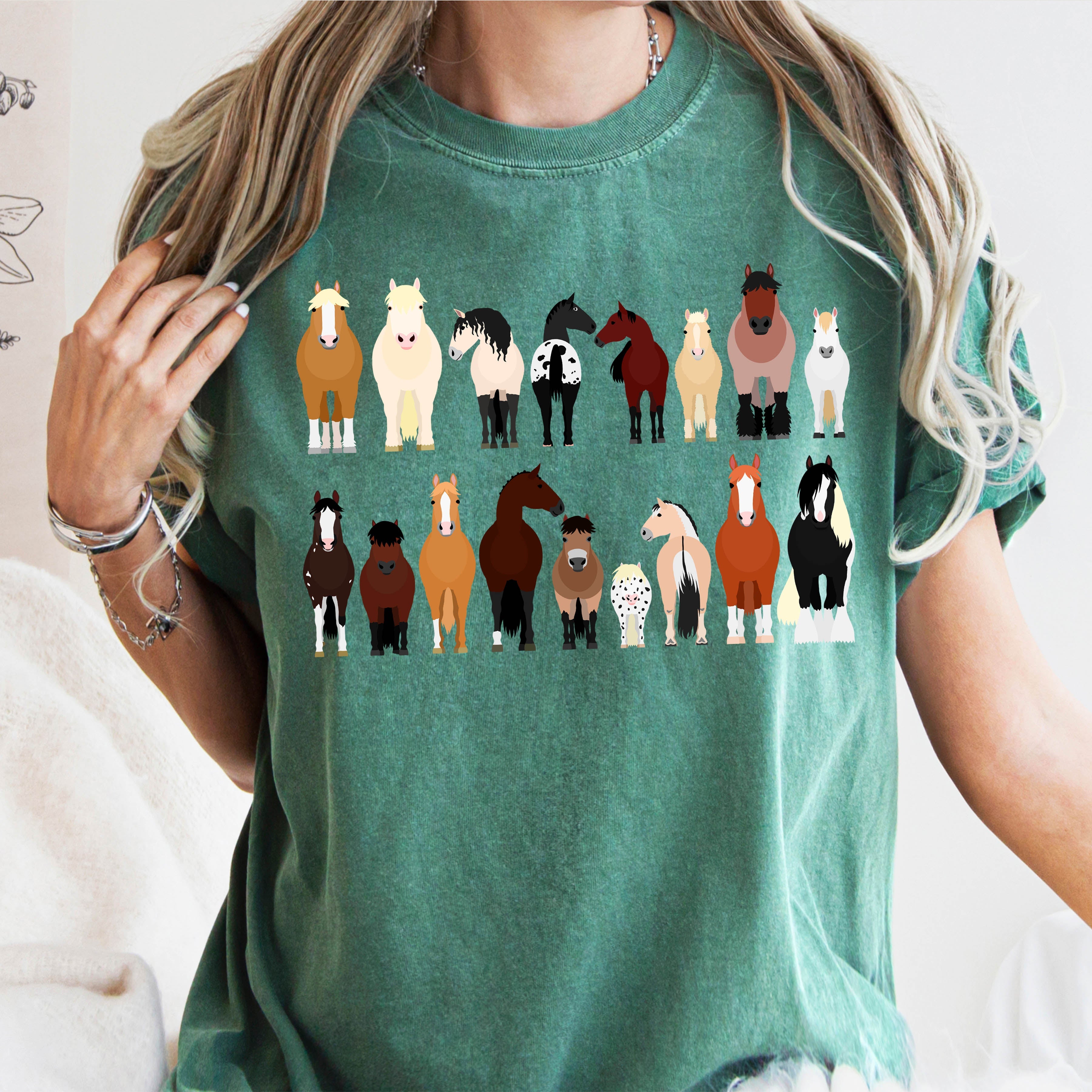 Horse Lovers Illustration Of Various Horse Breeds And Farm Animals Comfort Colors Tee