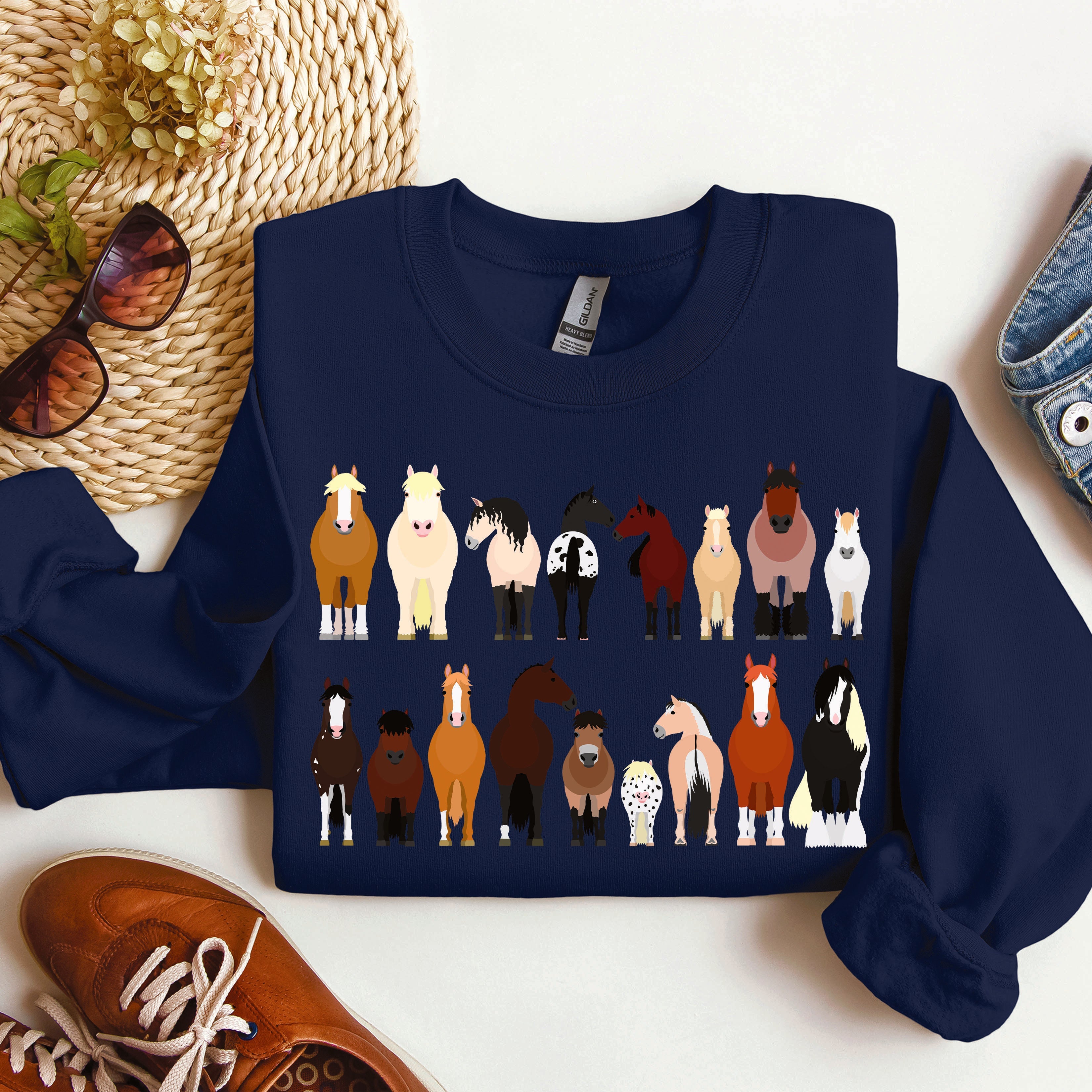Horse Breeds Farm Animal Lover Equine Enthusiast Graphic Illustration Edition Collection Sweatshirt