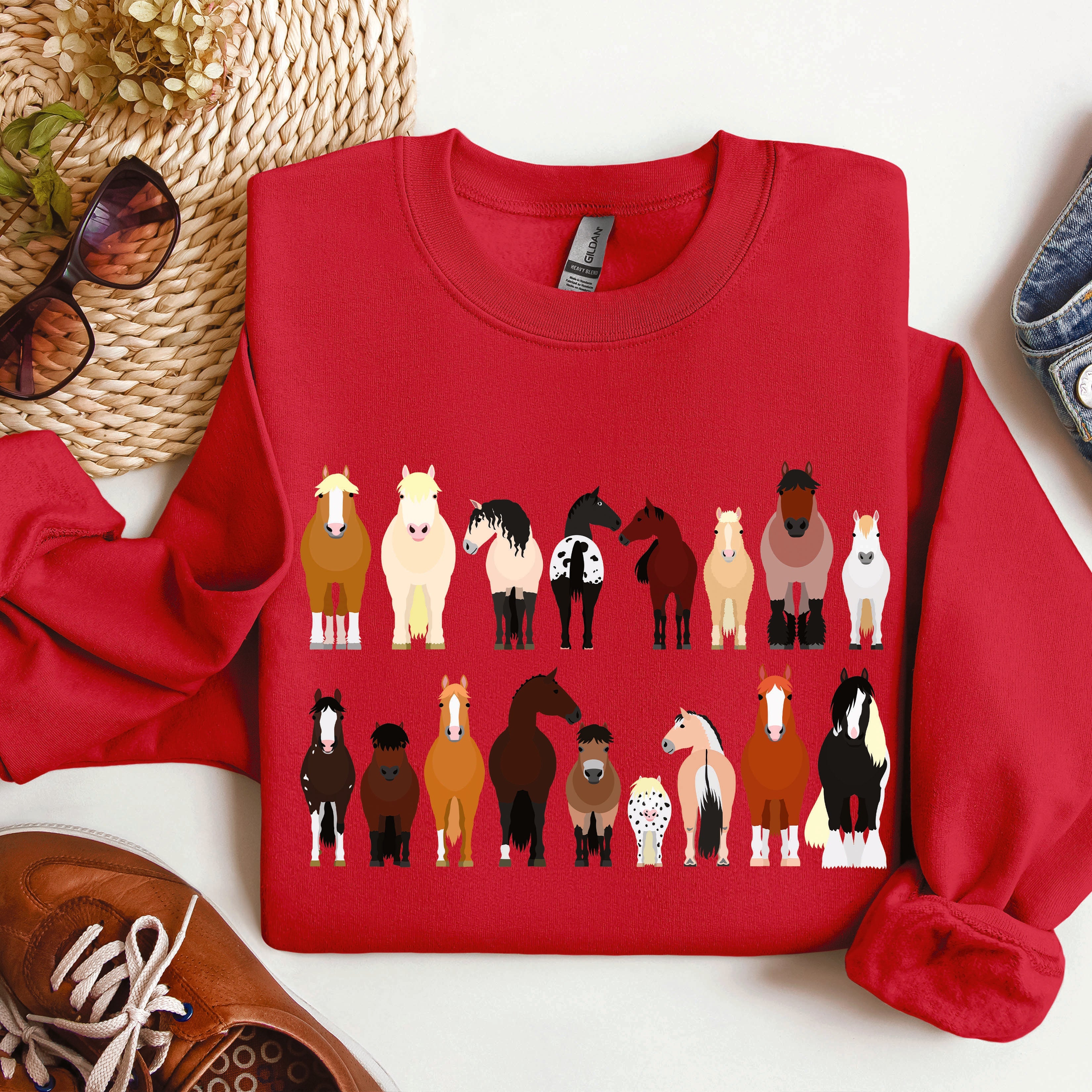 Horse Breeds Farm Animal Lover Equine Enthusiast Graphic Illustration Edition Collection Sweatshirt