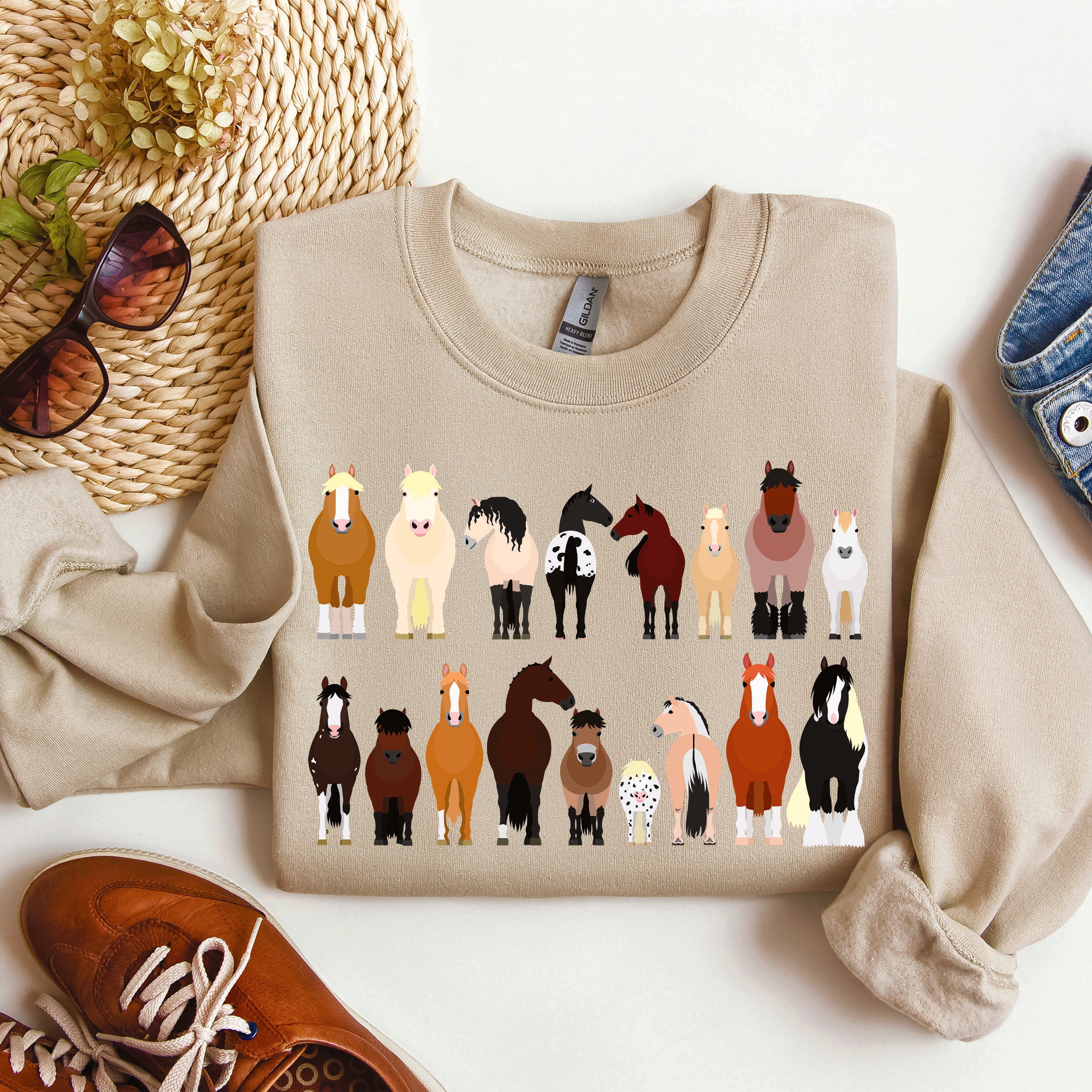 Horse Breeds Farm Animal Lover Equine Enthusiast Graphic Illustration Edition Collection Sweatshirt