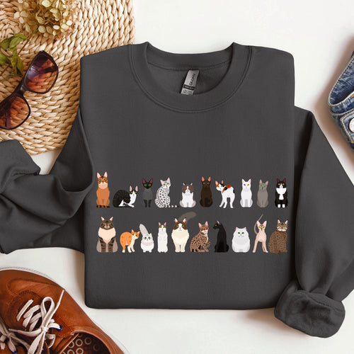 Cat Breeds Animal Lover Premium Fleece Lined Cozy Graphic Sweatshirt