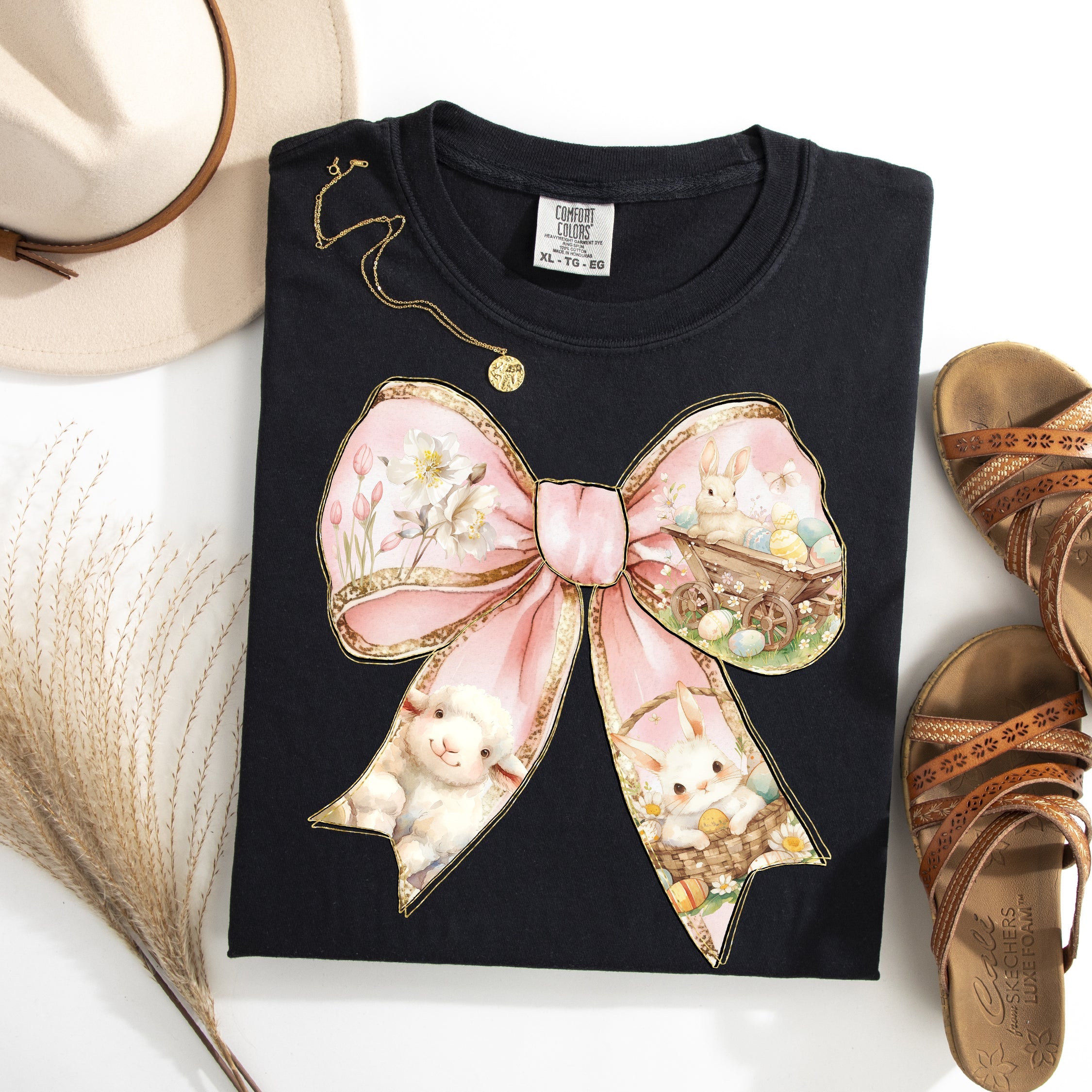 Adorable Bow Ribbon Easter Bunny Jesus Holiday Blessings For Easter Comfort Colors Tee