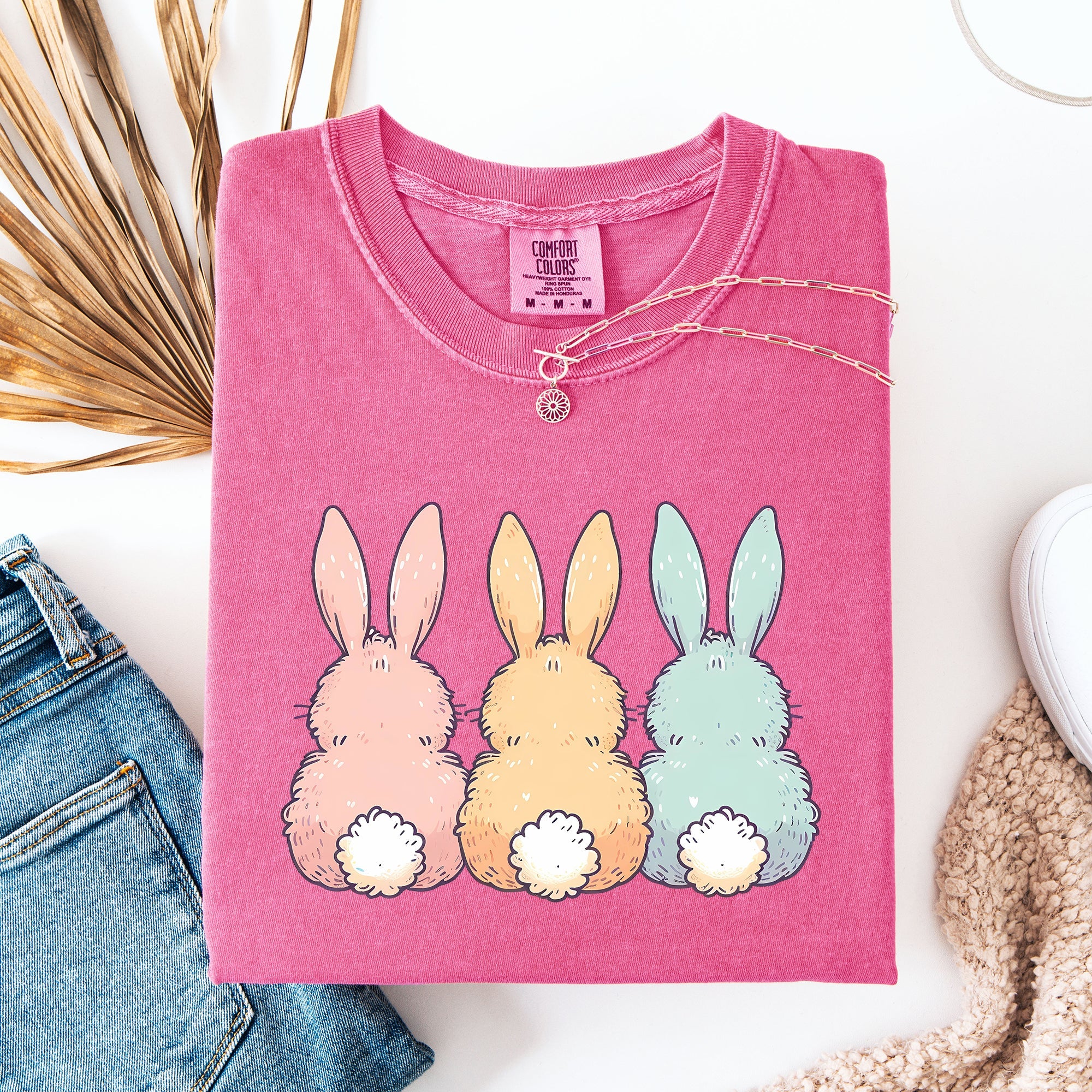 Adorable Bunnies In A Row Easter Jesus Rabbit Holiday Timeless Vintage Style Comfort Colors Tee