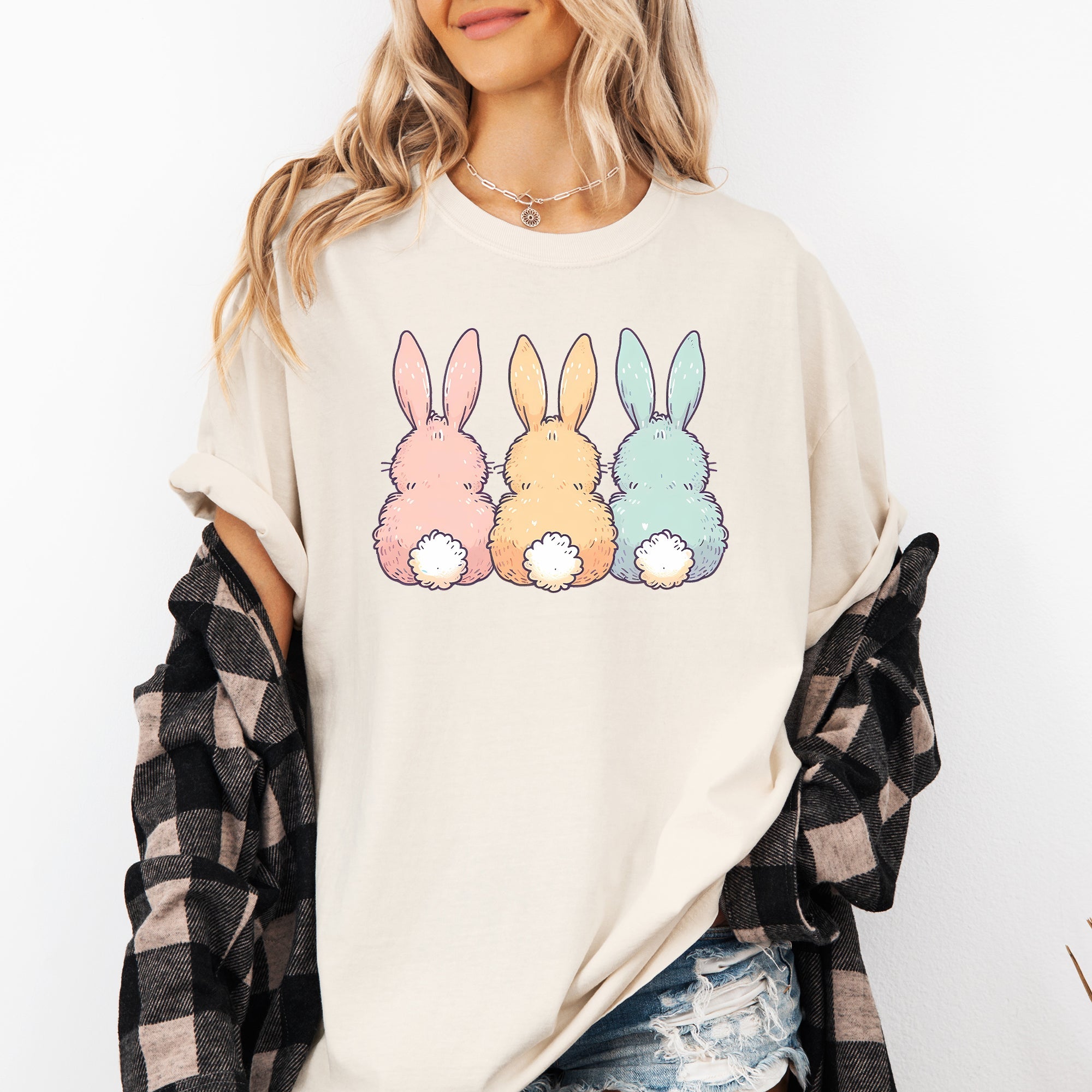 Adorable Bunnies In A Row Easter Jesus Rabbit Holiday Timeless Vintage Style Comfort Colors Tee