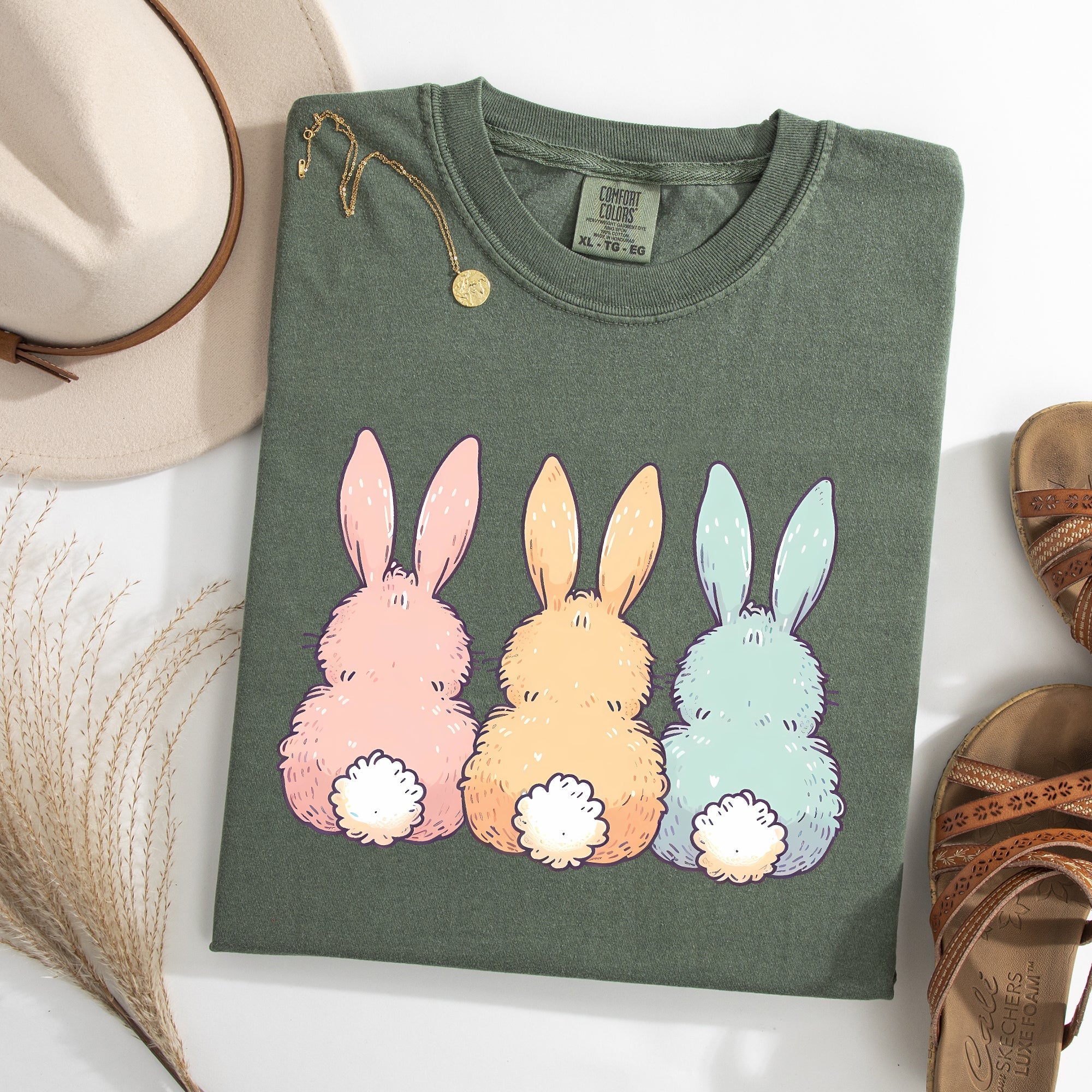 Adorable Bunnies In A Row Easter Jesus Rabbit Holiday Timeless Vintage Style Comfort Colors Tee