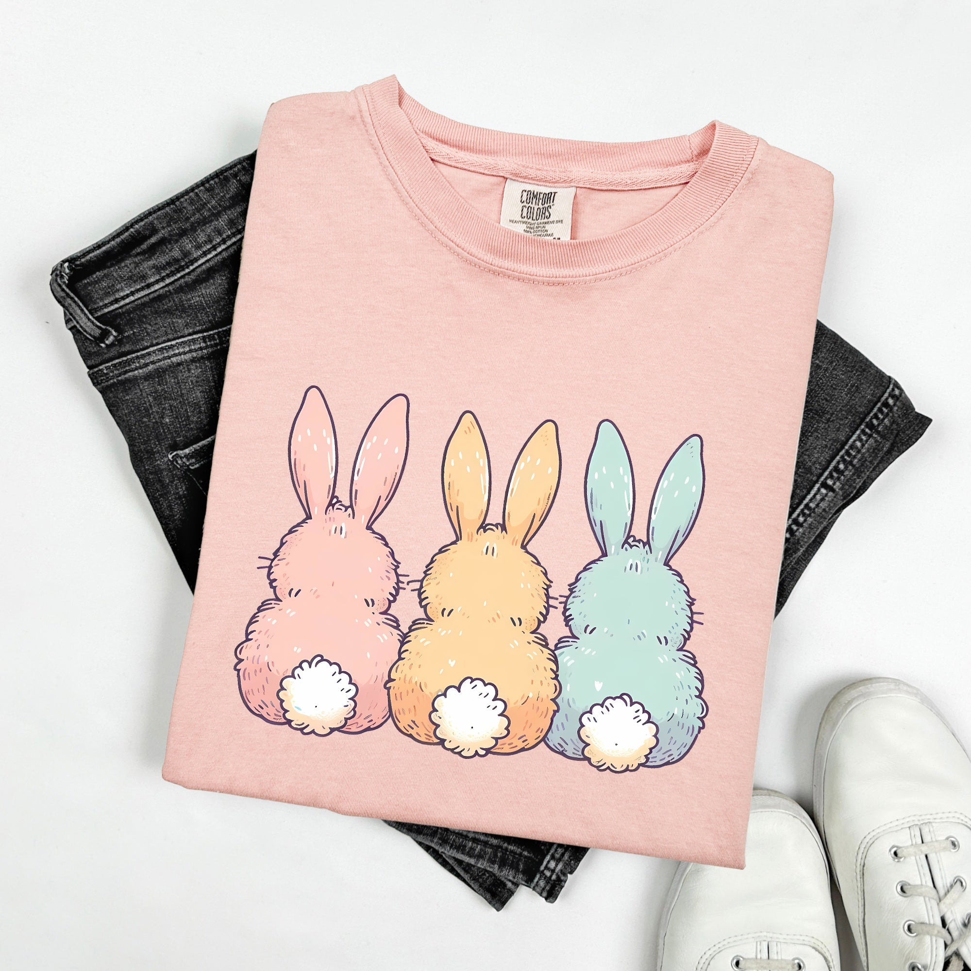 Adorable Bunnies In A Row Easter Jesus Rabbit Holiday Timeless Vintage Style Comfort Colors Tee