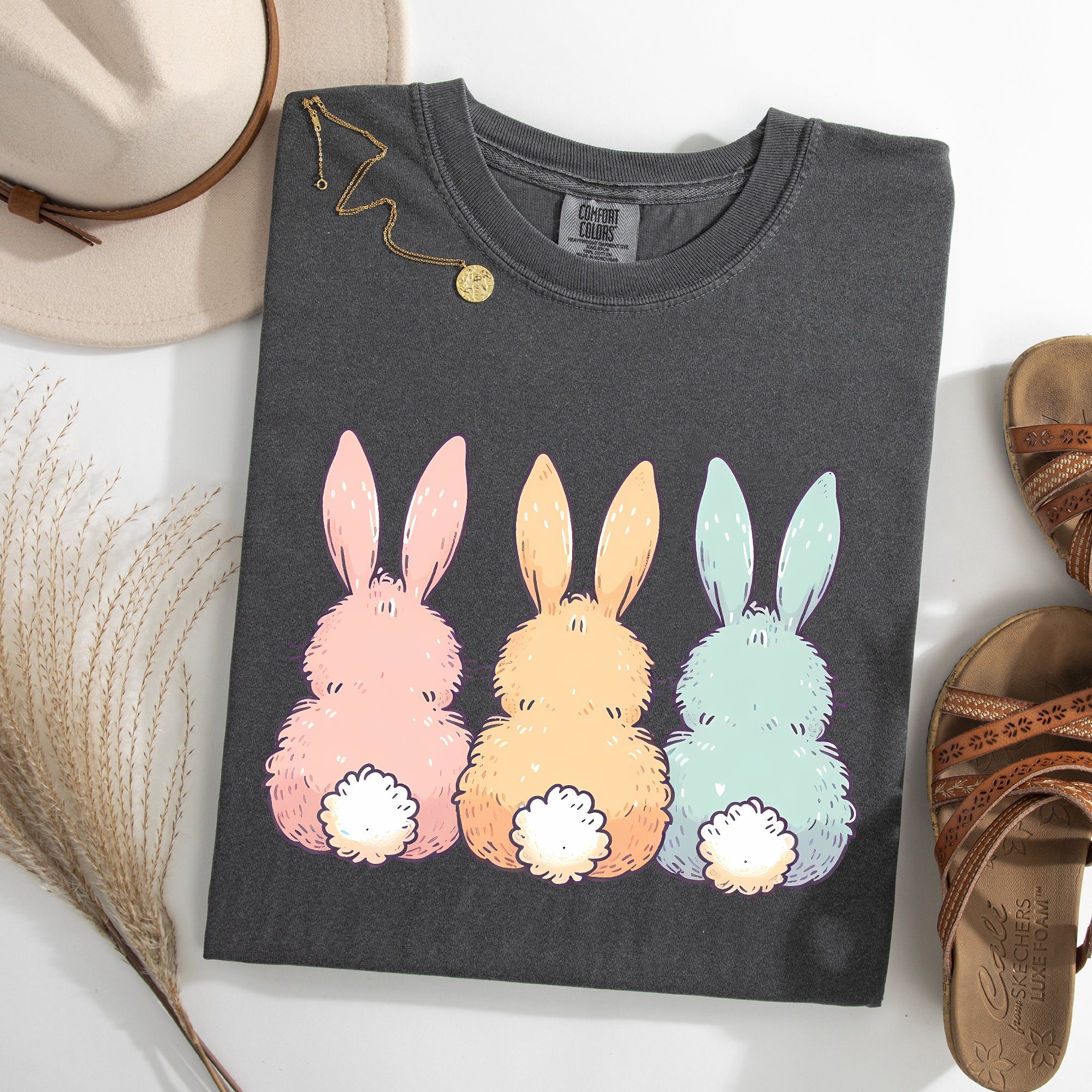 Adorable Bunnies In A Row Easter Jesus Rabbit Holiday Timeless Vintage Style Comfort Colors Tee