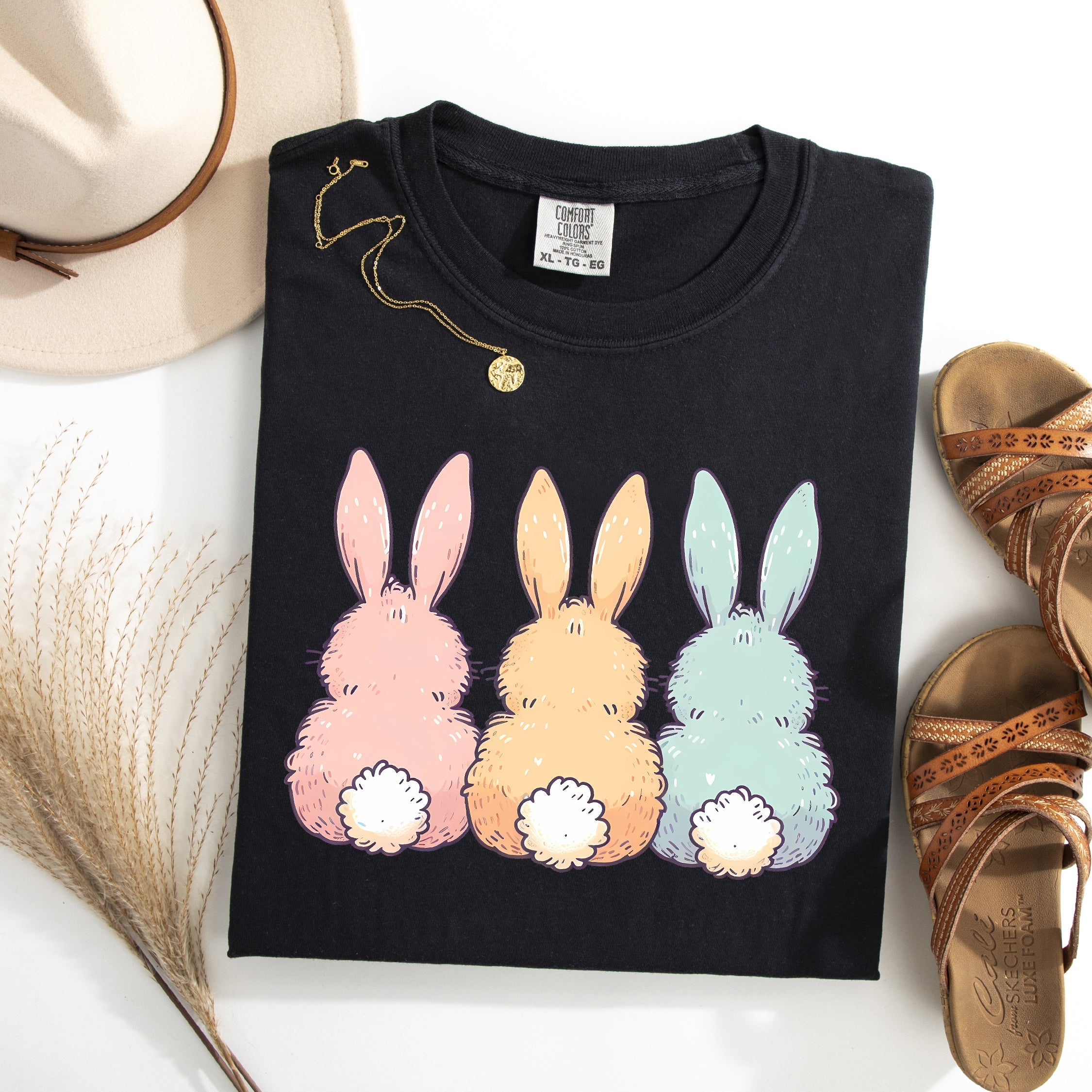 Adorable Bunnies In A Row Easter Jesus Rabbit Holiday Timeless Vintage Style Comfort Colors Tee