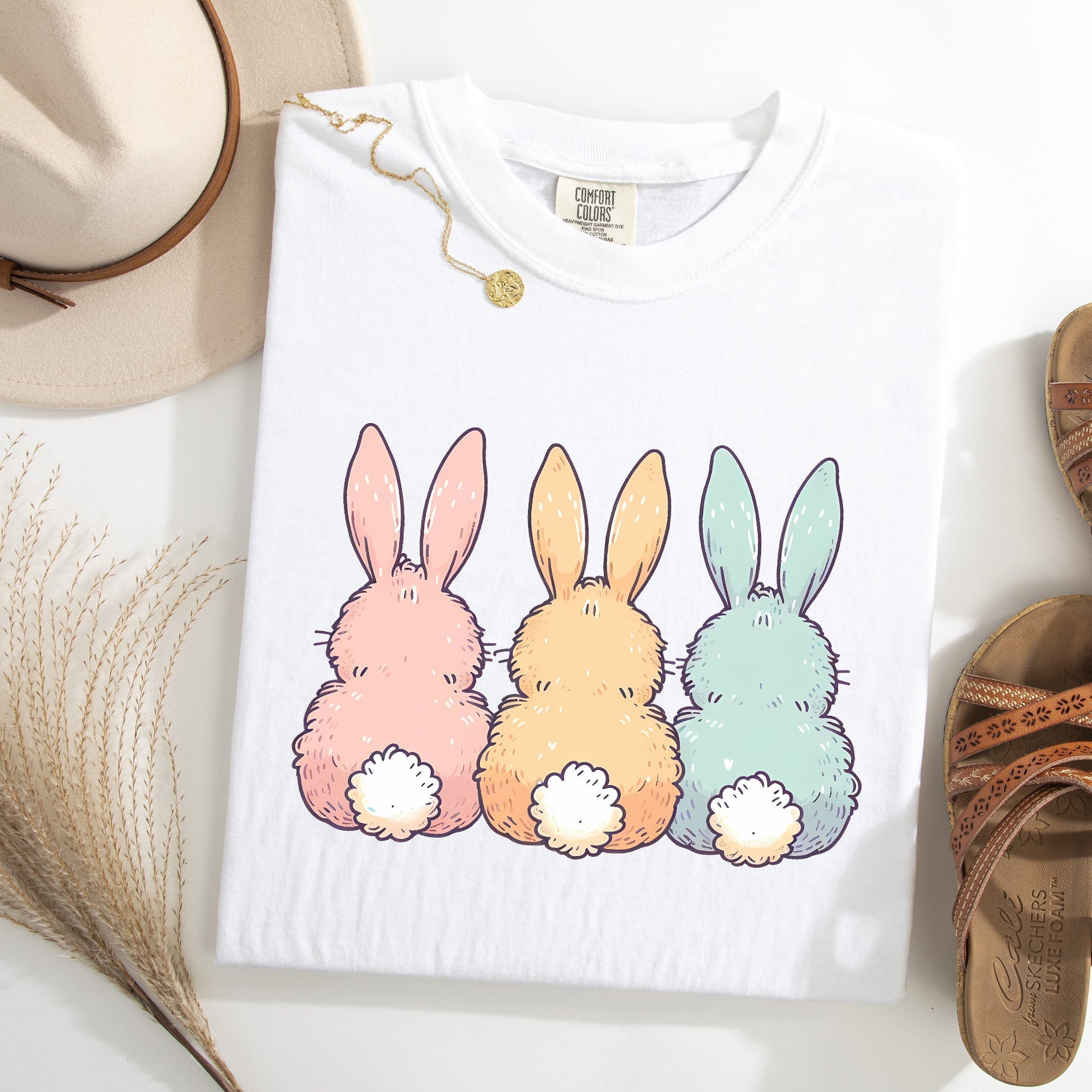 Adorable Bunnies In A Row Easter Jesus Rabbit Holiday Timeless Vintage Style Comfort Colors Tee