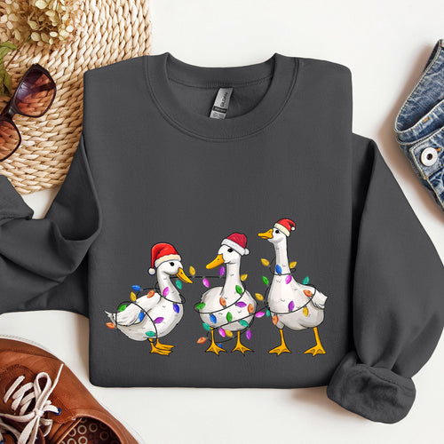 Adorable Christmas Ducks Santa Farm Life Holiday Scene With Cozy Farmhouse Charm Sweatshirt