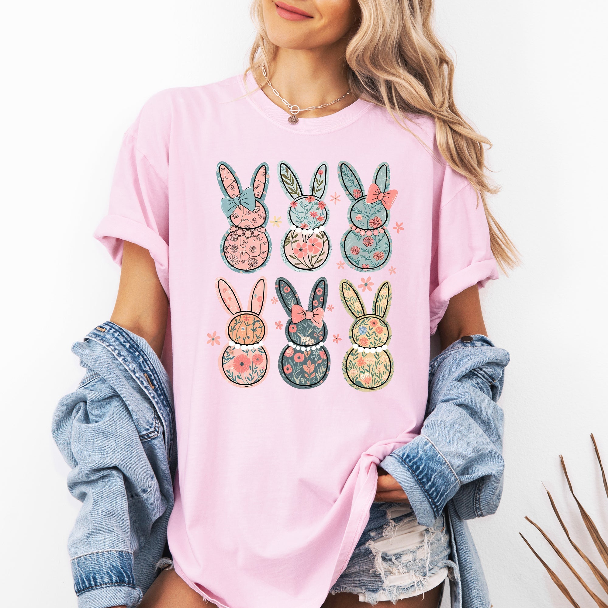Adorable Floral Bunnies Easter Jesus Rabbit Holiday Theme Graphic Comfort Colors Tee