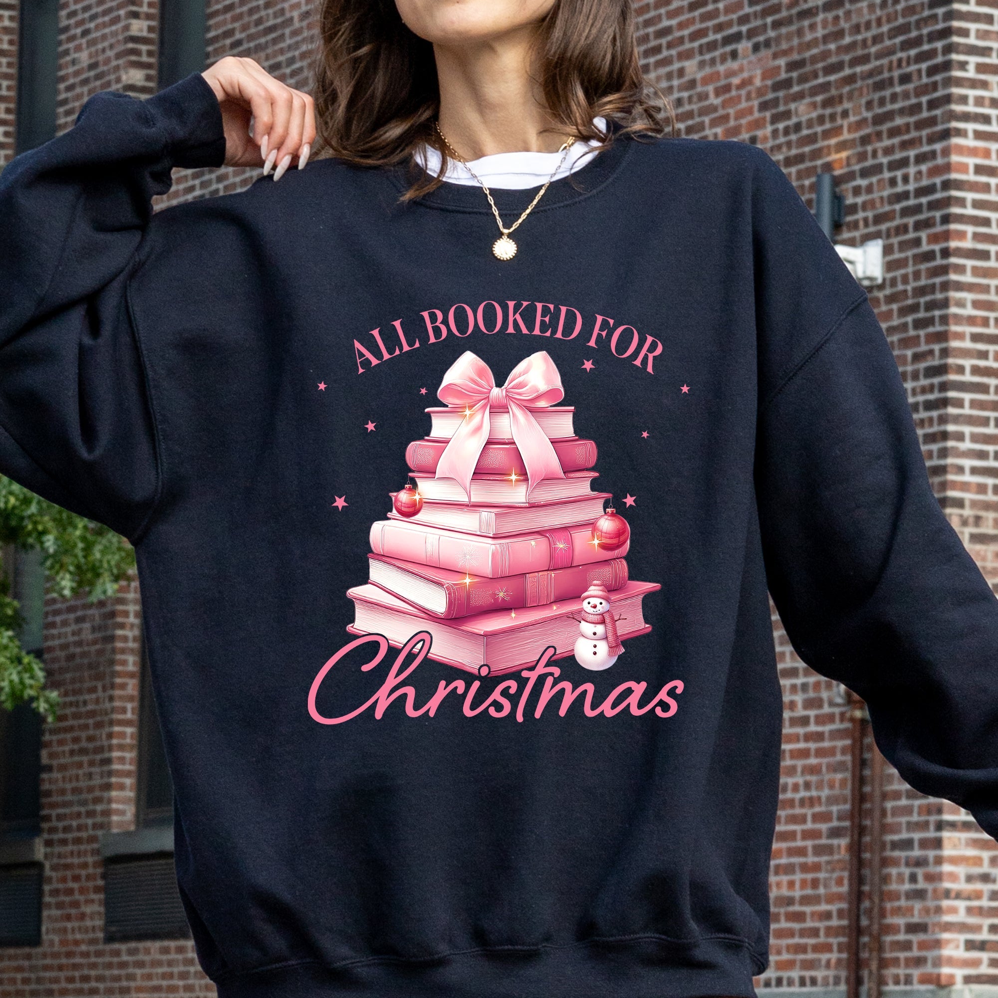 All Booked For Christmas Coquette Reading Teacher Winter Santa Xmas Holiday Sweatshirt