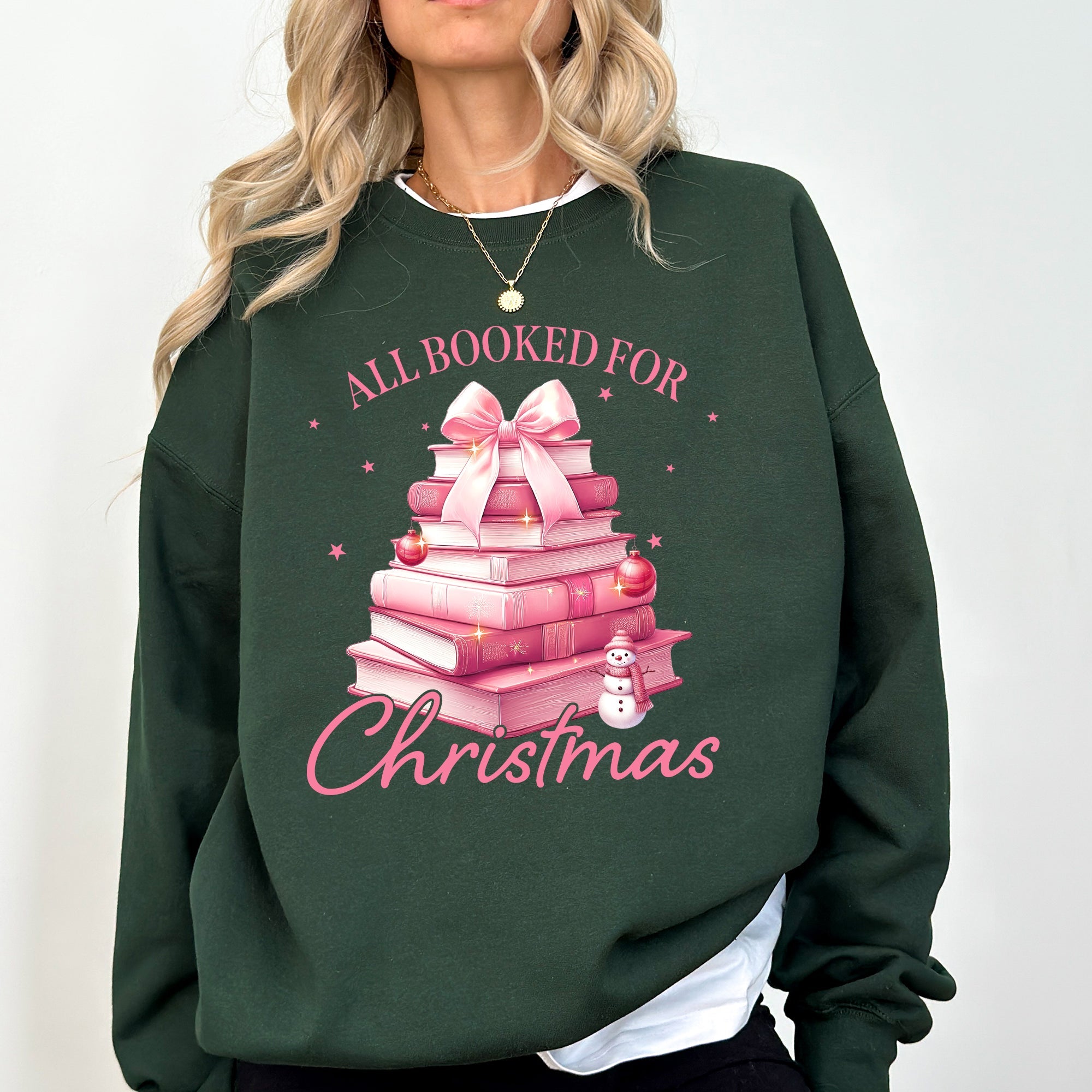 All Booked For Christmas Coquette Reading Teacher Winter Santa Xmas Holiday Sweatshirt