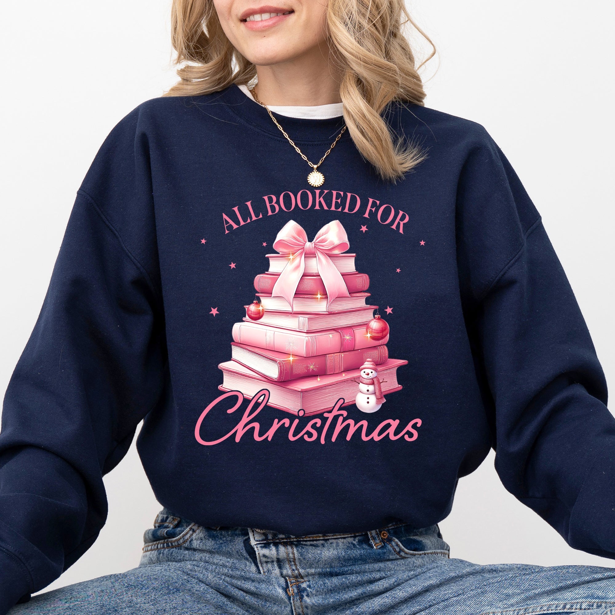 All Booked For Christmas Coquette Reading Teacher Winter Santa Xmas Holiday Sweatshirt