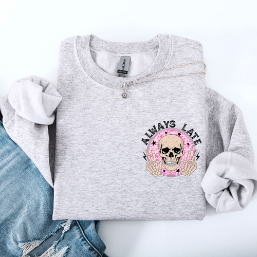 Always Late Skeleton Mood Vibe With A Playful Halloween Spirit And Cozy Pocket Detail Pocket Sweatshirt