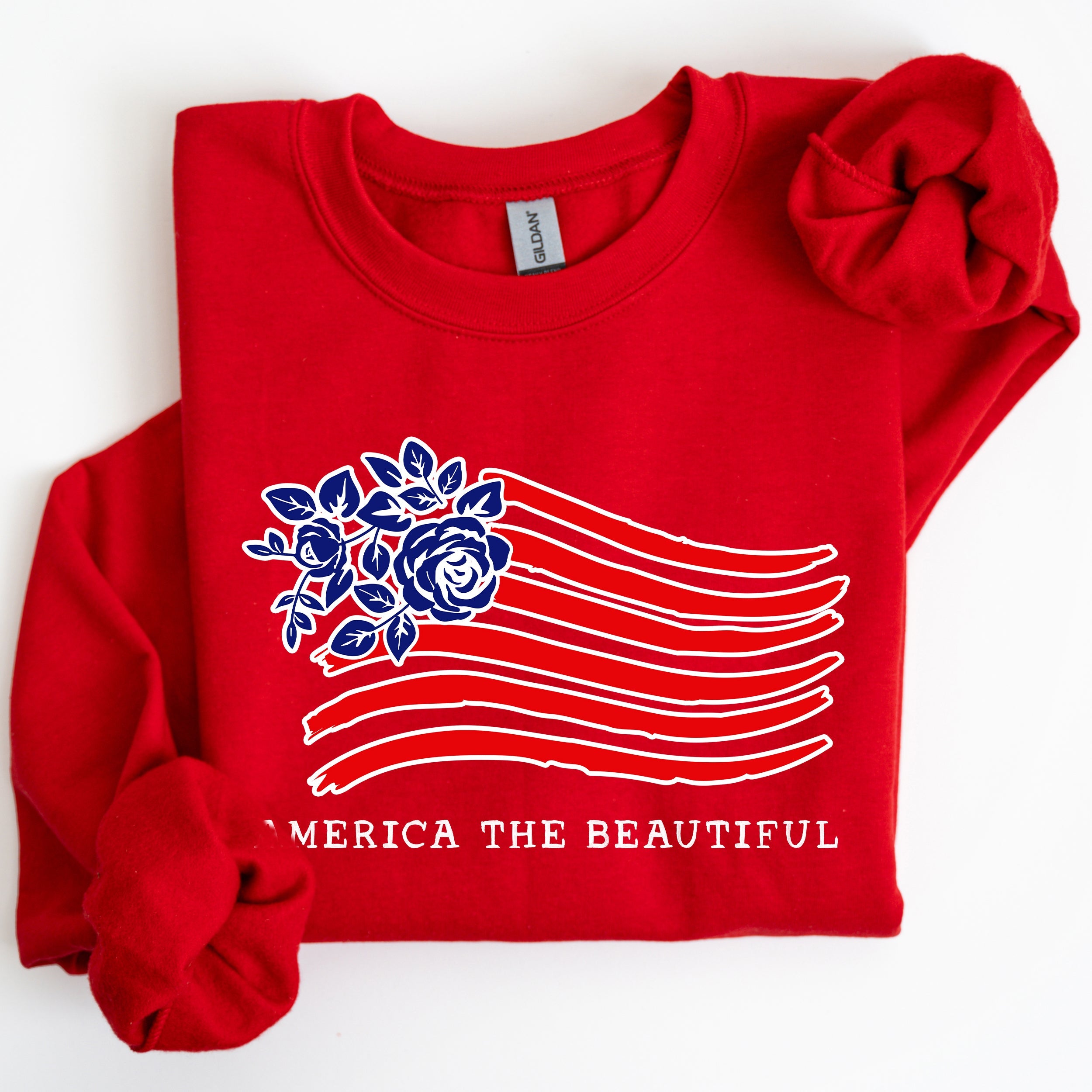 America The Beautiful Flower Flag Patriotic Floral Banner Emblem Design Sweatshirt