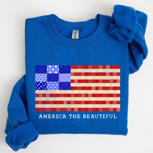 America The Beautiful Patchwork Quilt Flag Patriotic Americana Pride And Honor Sweatshirt