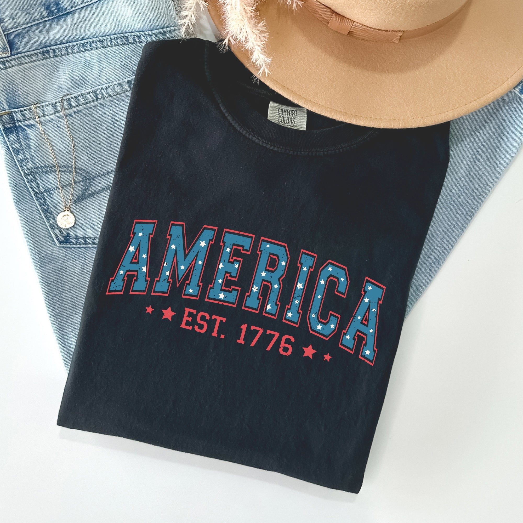 America 1776 Patriotic Fourth of July Vintage Flag Heritage Edition Comfort Colors Tee