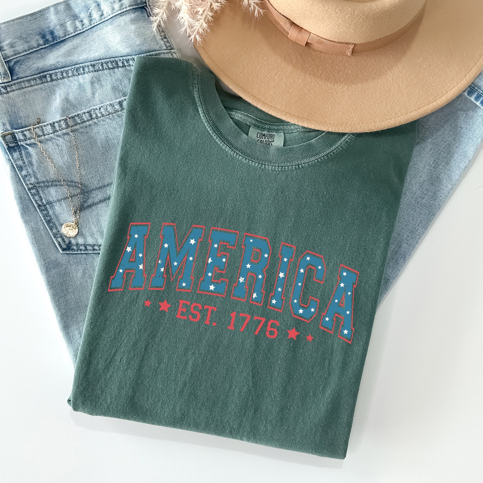 America 1776 Patriotic Fourth of July Vintage Flag Heritage Edition Comfort Colors Tee
