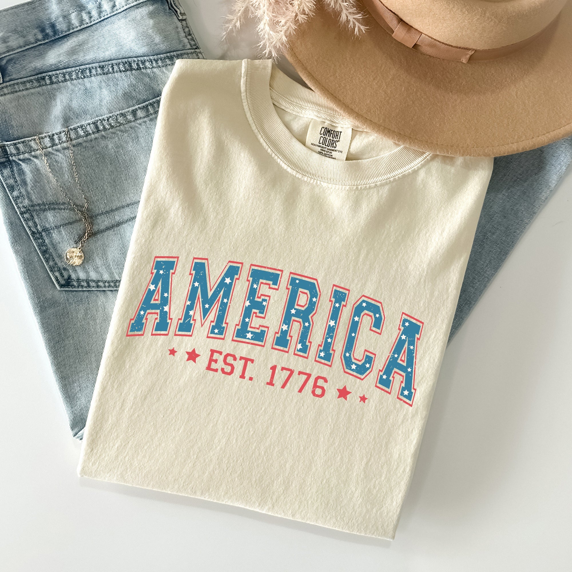 America 1776 Patriotic Fourth of July Vintage Flag Heritage Edition Comfort Colors Tee